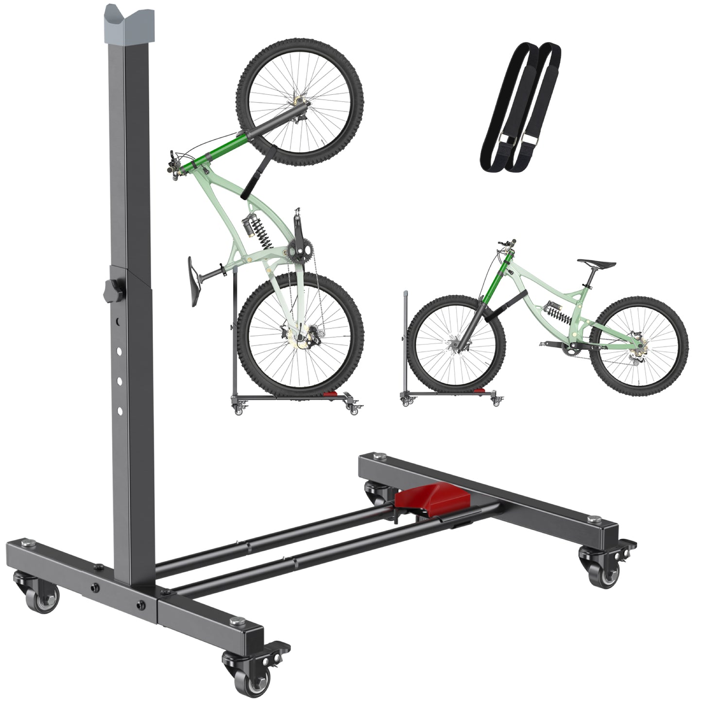 Fitense Bike Rack, Vertical Bike Stand with Swivel Casters, Horizontal Adjustable Height Bicycle Stand for Apartment, Bike Holder for Road, MTB & Hybrid Bikes - 2.5" Tire Width, Wheels Sizes up to 27”