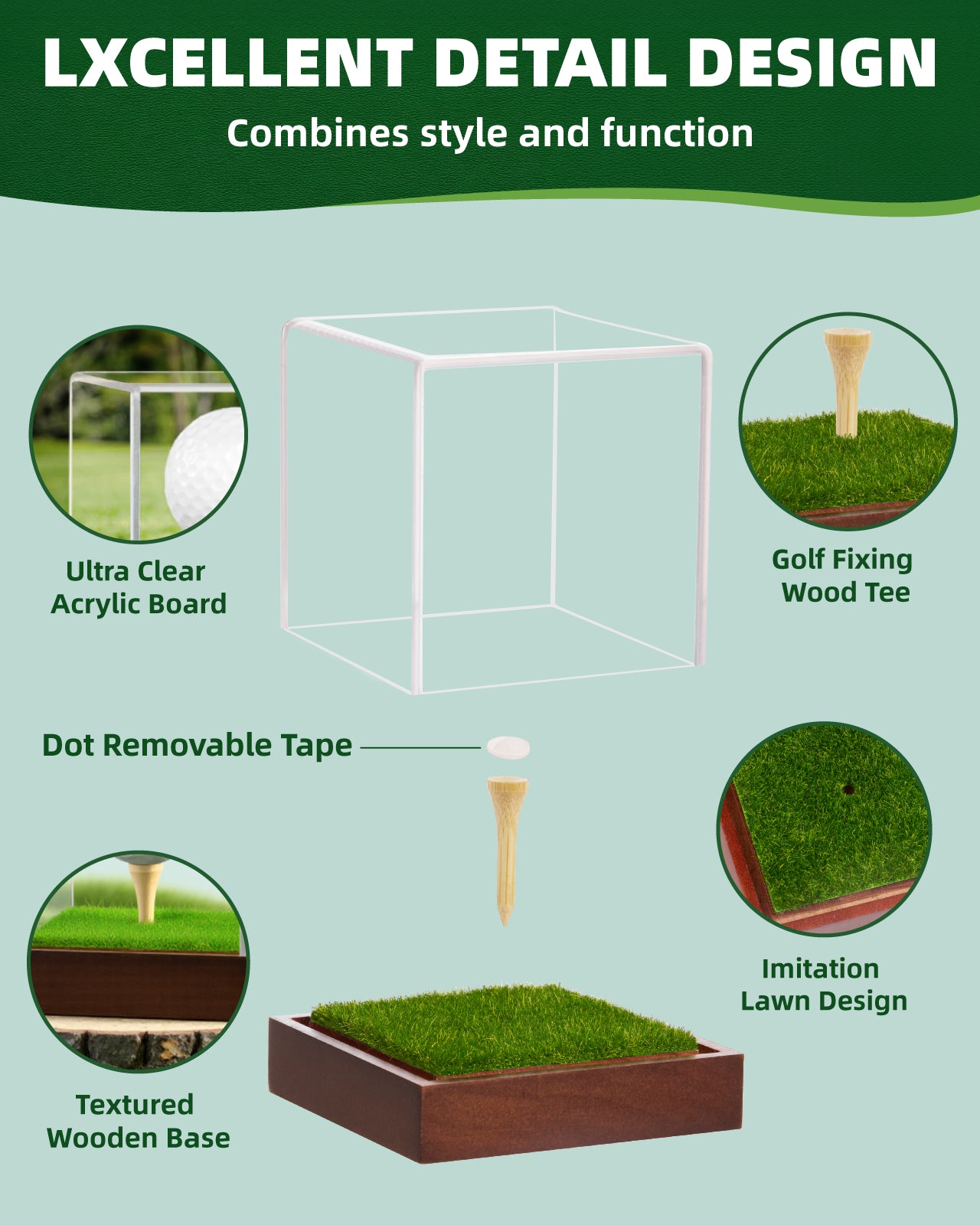 Fitense Golf Ball Display Case - Clear Acrylic Cube with Solid Wood Base & Tee, Anti-Dust Transparent Holder for Single Golf Ball, Ideal for Collectibles, Souvenirs & Gifts, Display Special Golf Balls