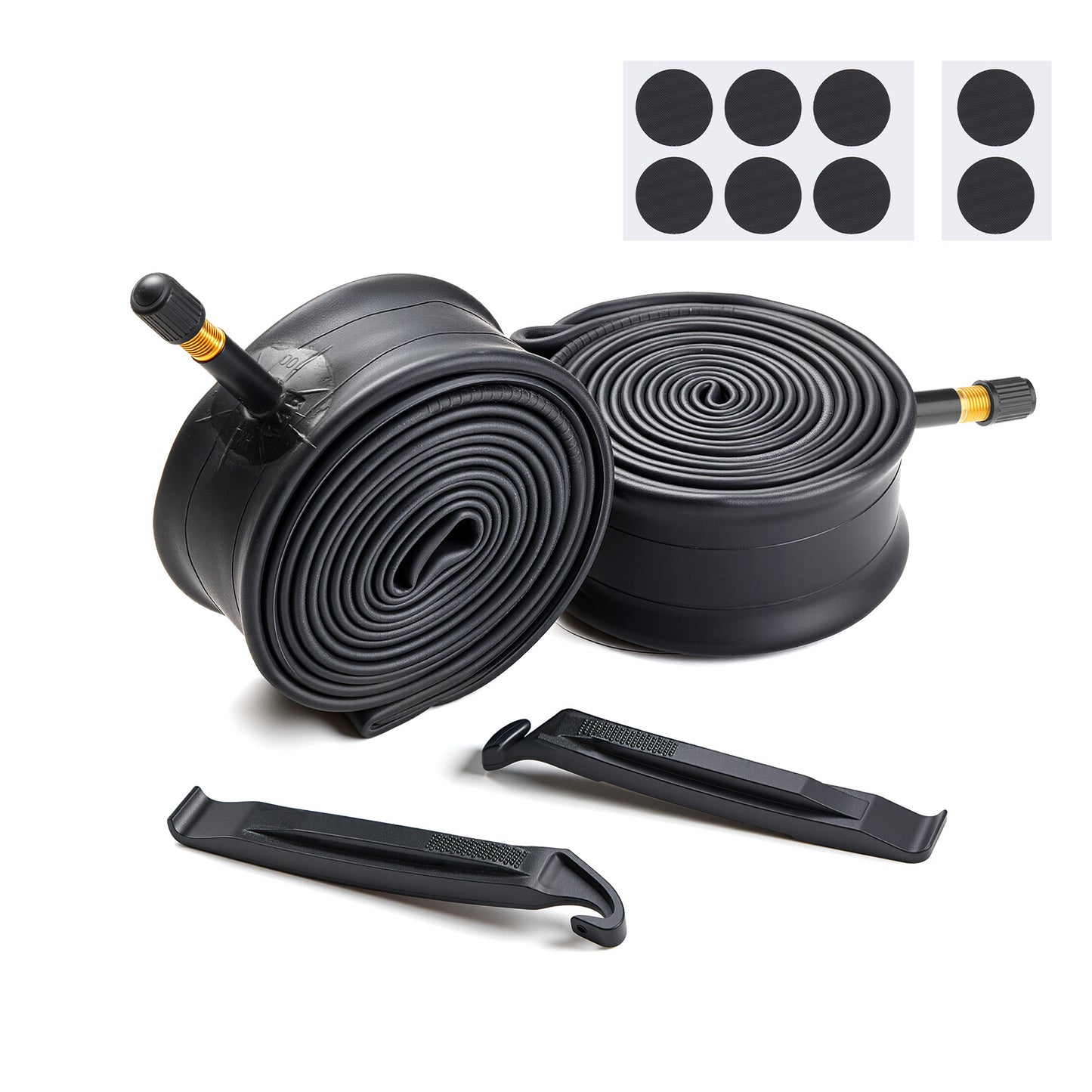 Fitense 2 Pack Bike Inner Tube 26×1.75/1.95/2.10/2.125 Inch 32mm Schrader Valve Bike Tubes, Bike Tire Tube with 2 Pcs Bike Tire lever & 8 Pcs Bike Tire Pre Glued Patchs, Compatible for MTB, City Bikes