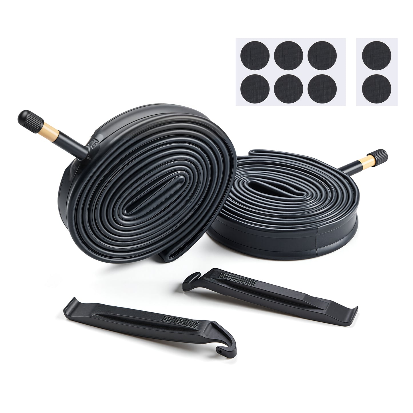 Fitense 2 Pack Road Bike Inner Tubes 700 x 23-28c, 32mm Schrader Valve Bike Tube with 2 Pcs Tire Levers & 8 Pcs Bike Tire Pre Glued Patchs, Compatible for Road, Urban & Ouring Bicycles