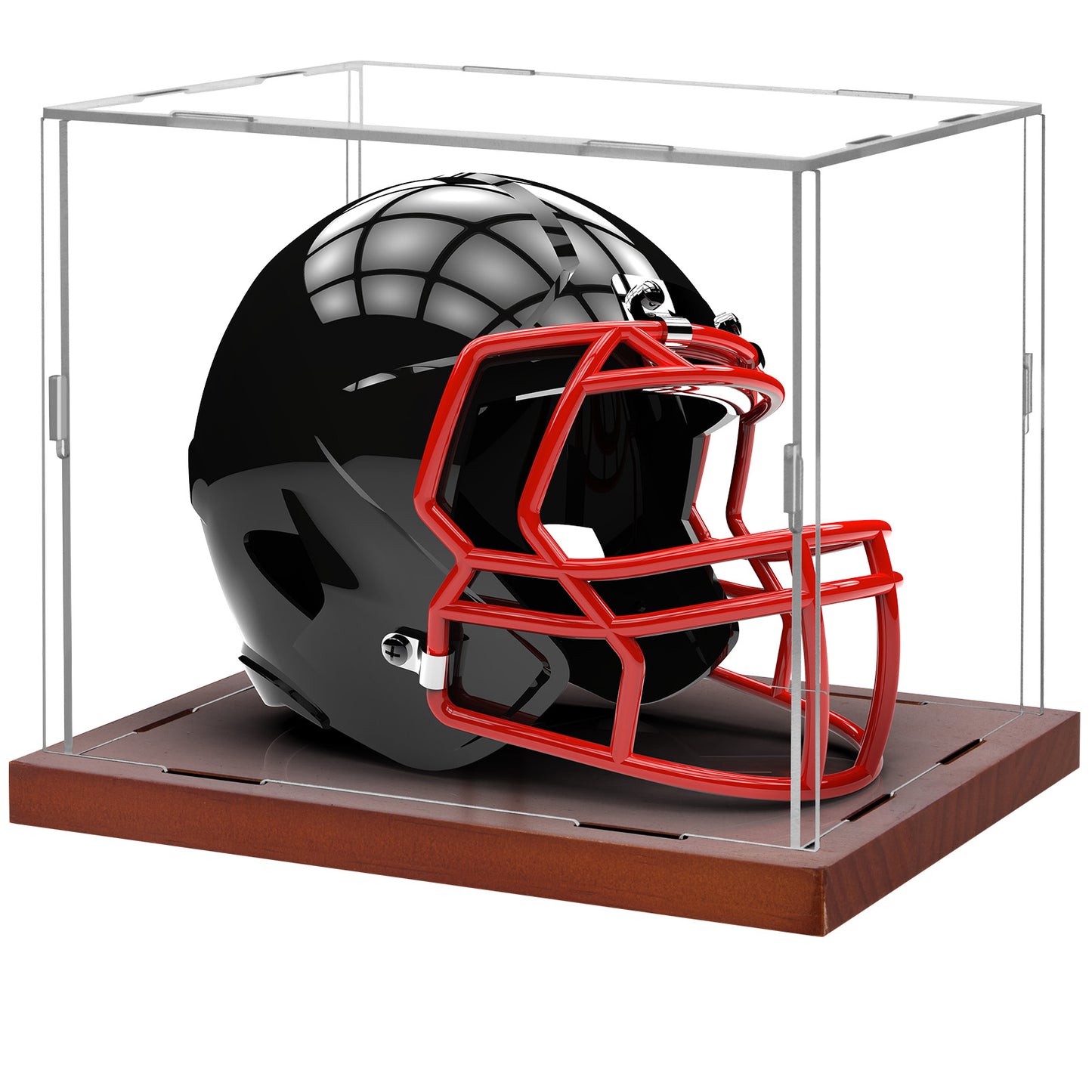 Fitense Mini Helmet Display Case - 7.1×5.3×5.9in Interior, 100% Wooden Base, Fits Football/Baseball Mini Helmets & Collectibles, High-Transparency Acrylic with UV Protection