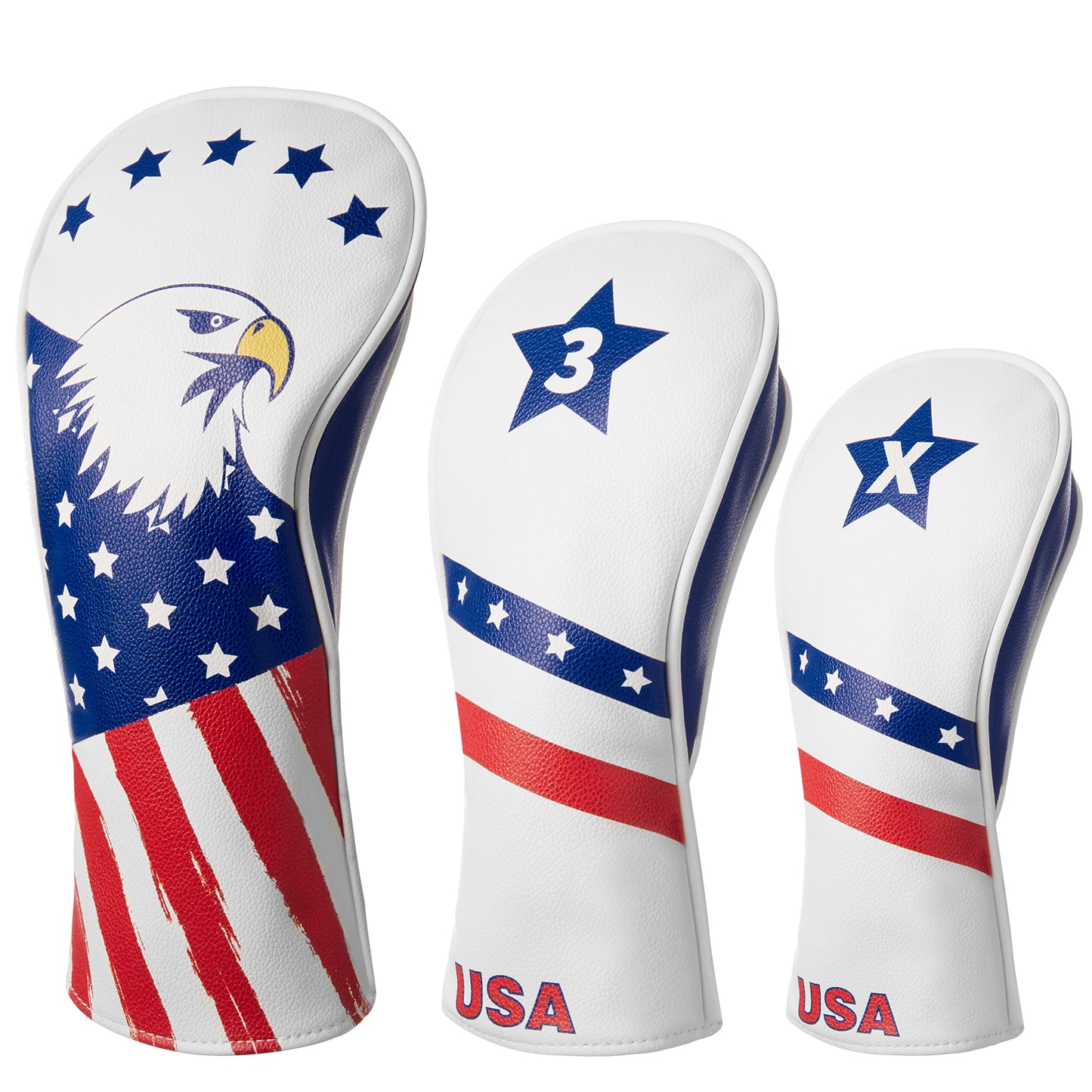 Fitense Golf Head Covers, 3 Pack Golf Club Head Covers USA Stars and Stripes, Velour Lined for Extra Club Protection, Designed to Fit All Woods and Drivers Velour Lined (1,3,X)