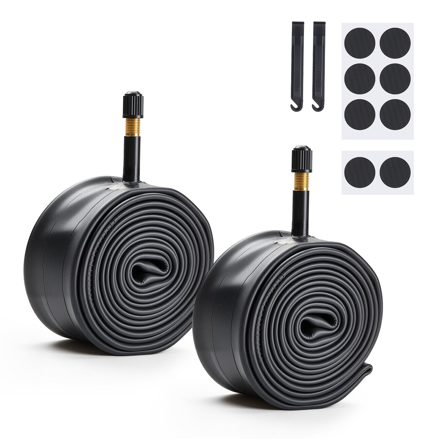 Fitense 2 Pack Bike Inner Tube 26×1.75/1.95/2.10/2.125 Inch 32mm Schrader Valve Bike Tubes, Bike Tire Tube with 2 Pcs Bike Tire lever & 8 Pcs Bike Tire Pre Glued Patchs, Compatible for MTB, City Bikes