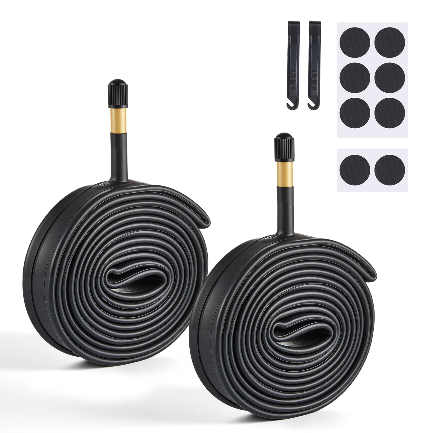 Fitense 2 Pack Road Bike Inner Tubes 700 x 23-28c, 32mm Schrader Valve Bike Tube with 2 Pcs Tire Levers & 8 Pcs Bike Tire Pre Glued Patchs, Compatible for Road, Urban & Ouring Bicycles