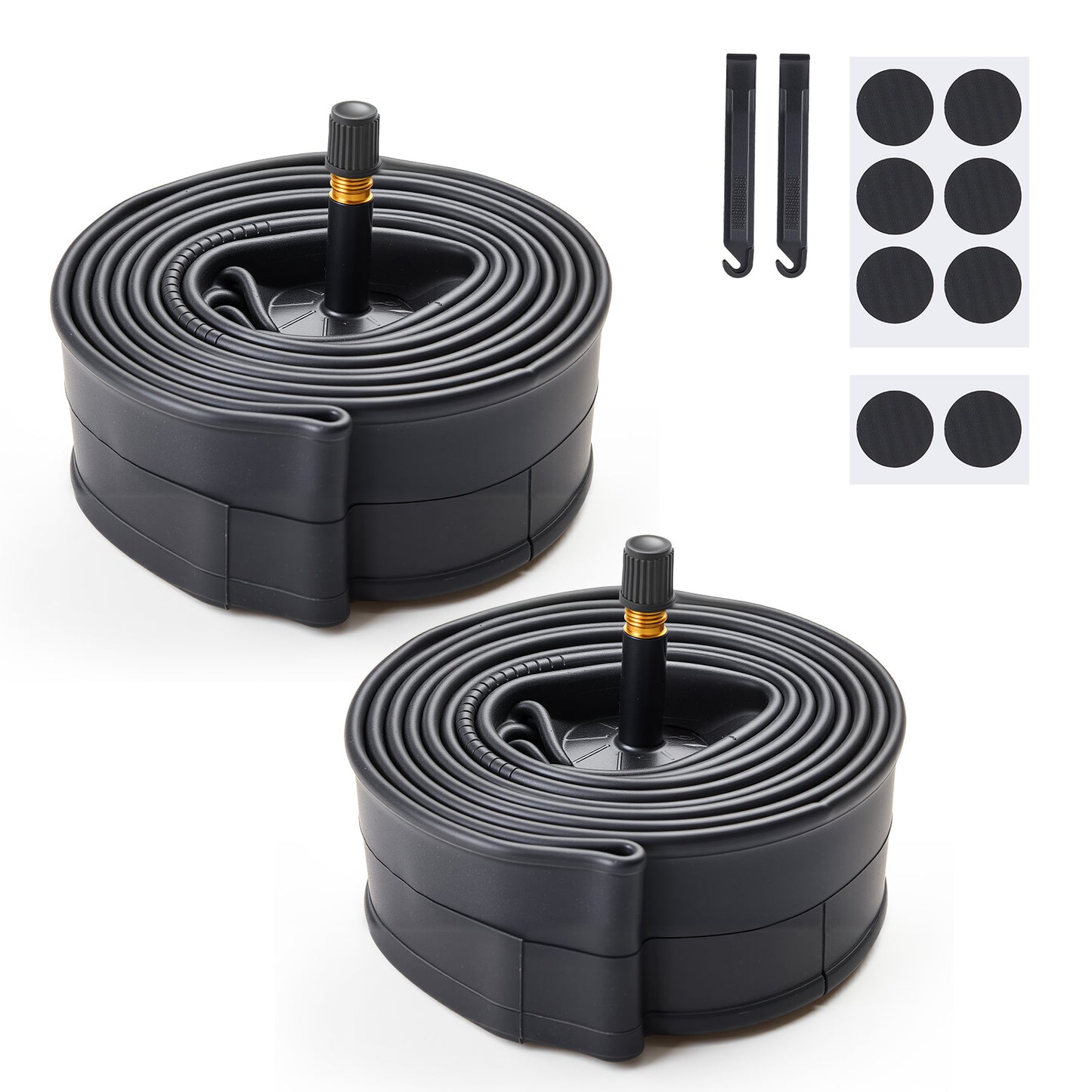 Fitense 2 Pack Bike Inner Tube 26×1.75/1.95/2.10/2.125 Inch 32mm Schrader Valve Bike Tubes, Bike Tire Tube with 2 Pcs Bike Tire lever & 8 Pcs Bike Tire Pre Glued Patchs, Compatible for MTB, City Bikes