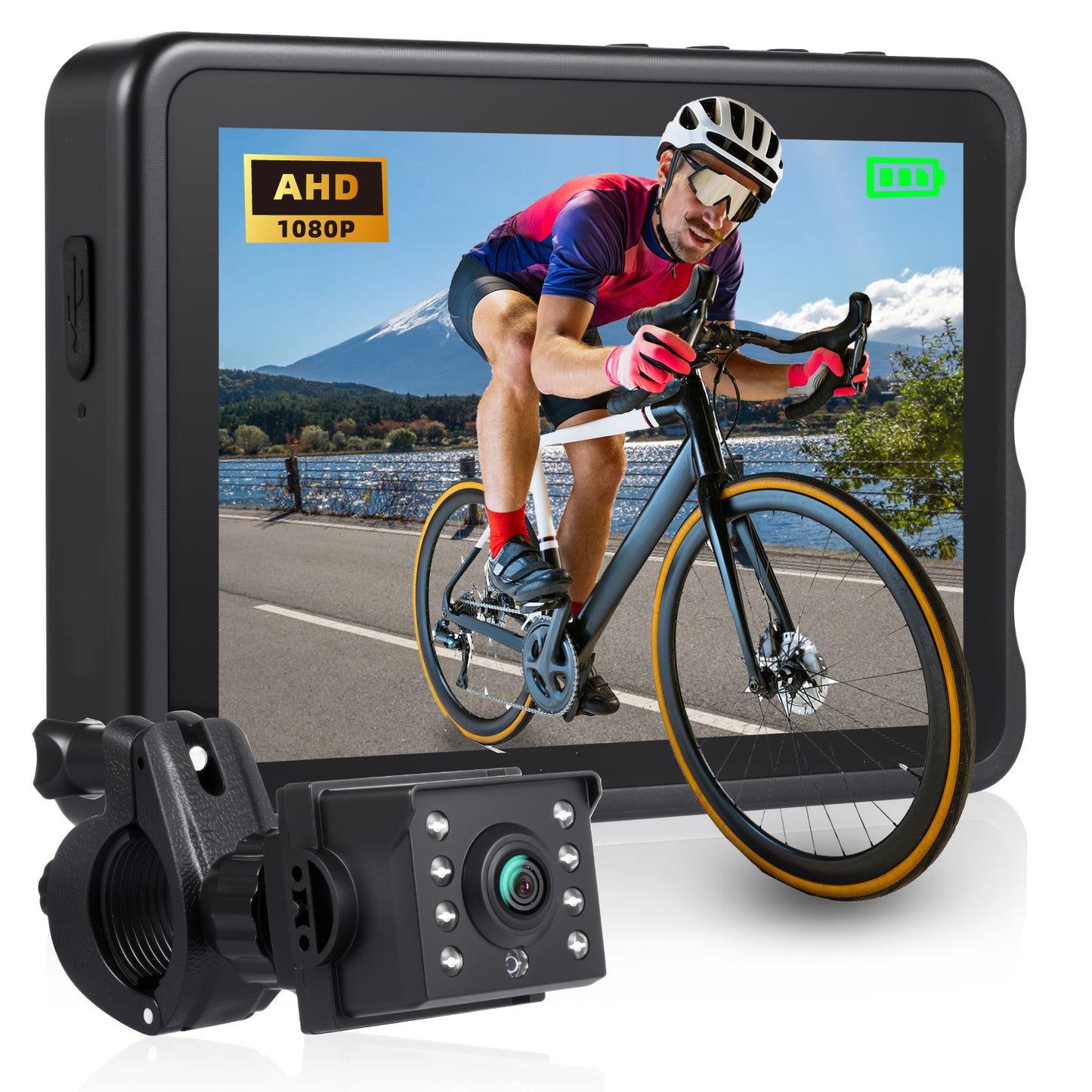 Fitense Bike Camera with 10000mAh Rechargeable Battery 360° Rotation 5'' HD 1080P Display - Color & B&W Night Vision 130° Precise Wide-Angle View Bike Rear View Camera for Bicycle, Mountain, Road Bike