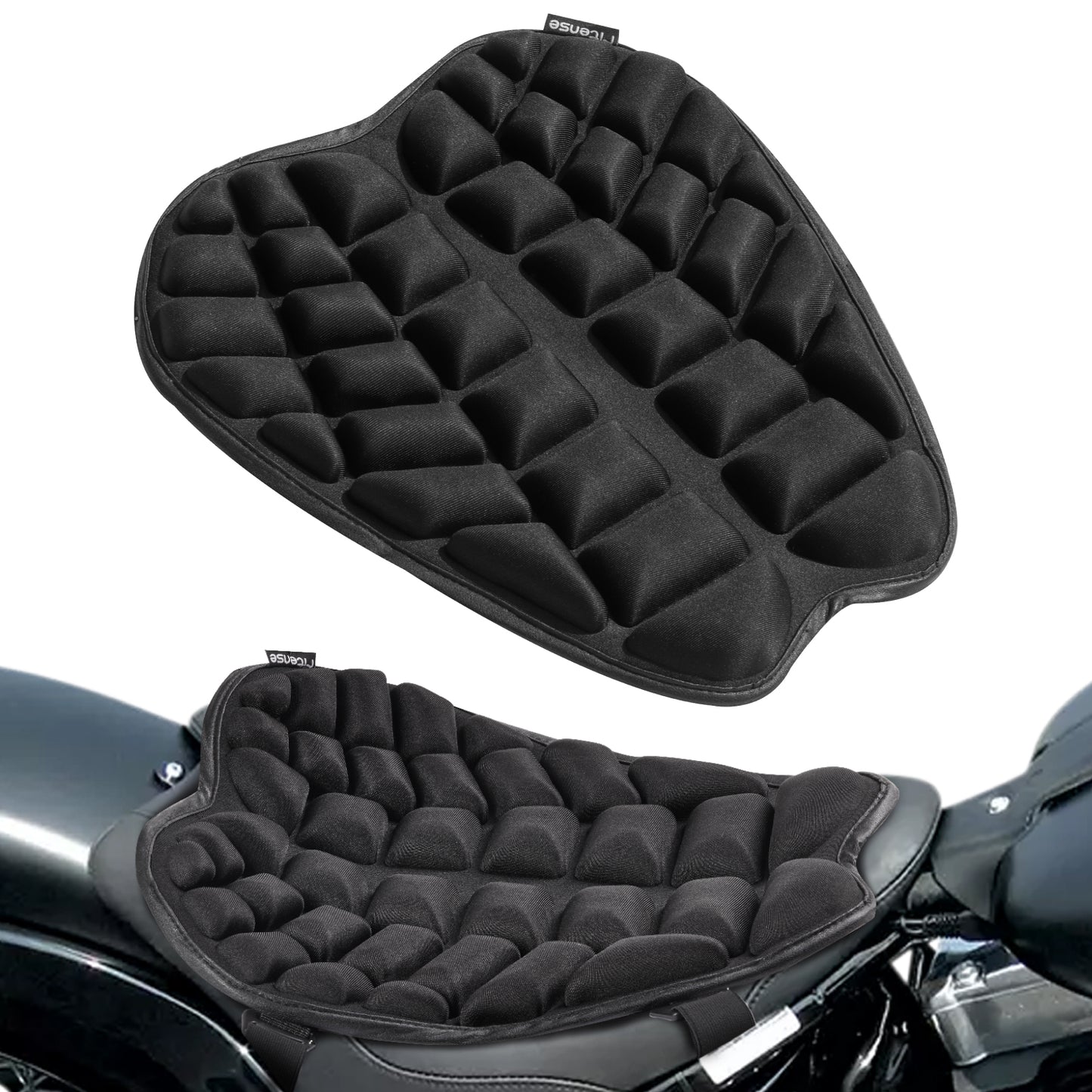 Fitense 13.8x15.8in Universal Motorcycle Seat Cushion with 3D Shock Absorption & Waterproof BSR Lycra - Dual Non-Slip Gel + Elastic Straps, Ergonomic TPE Support for Men Women Long Rides
