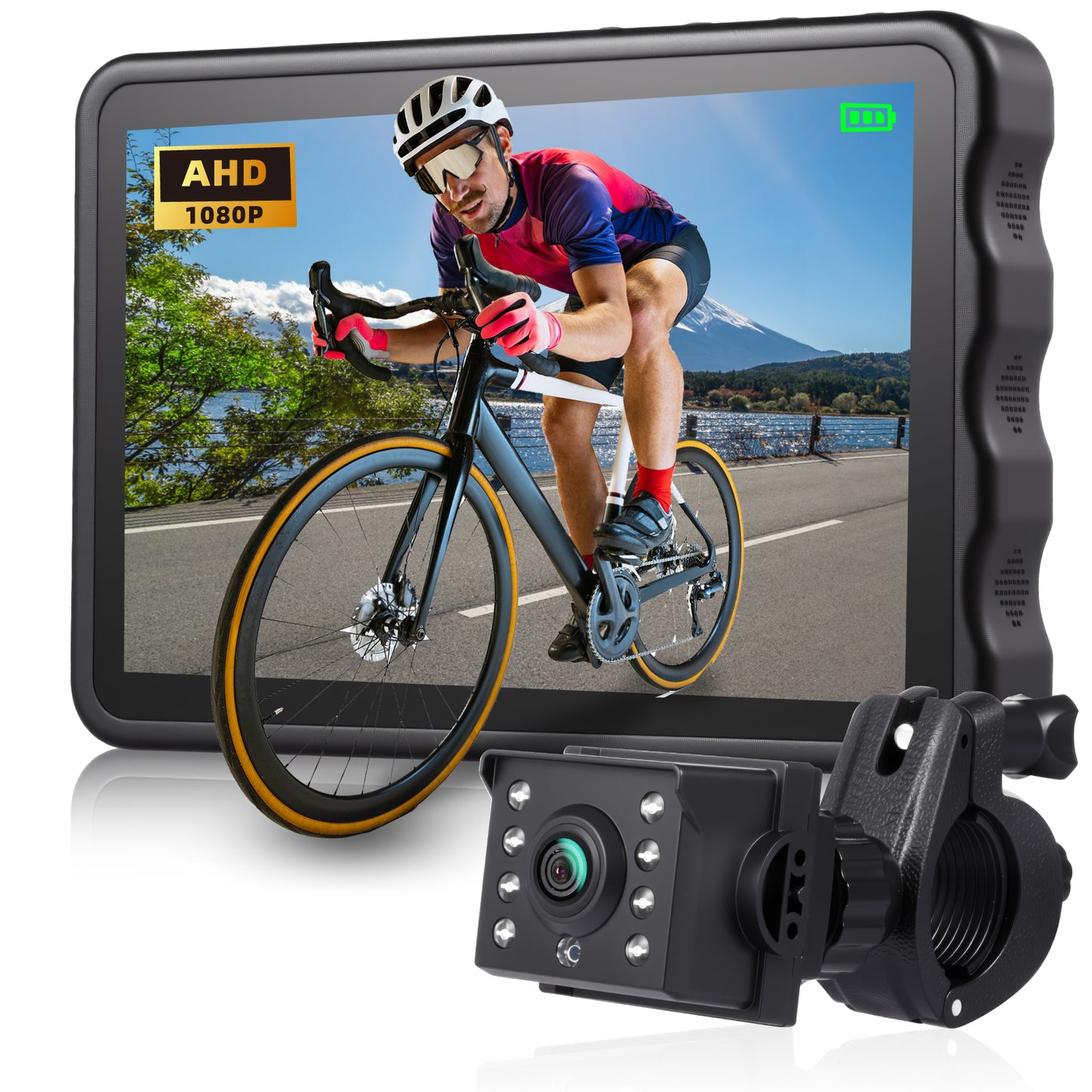 Fitense Bike Camera with 10000mAh Rechargeable Battery 360° Rotation 5'' HD 1080P Display - Color & B&W Night Vision 130° Precise Wide-Angle View Bike Rear View Camera for Bicycle, Mountain, Road Bike