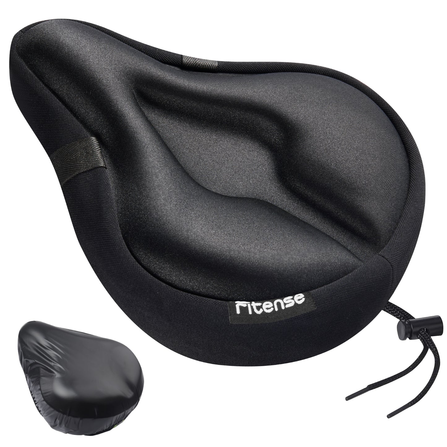 Fitense Bike Seat Cushion, Wide Comfort Bike Seat Cover for Men Women, Exercise Bicycle Seat Cushion Padded Cover Compatible with Peloton, Mountain Stationary Bikes, Indoor & Outdoor, Black