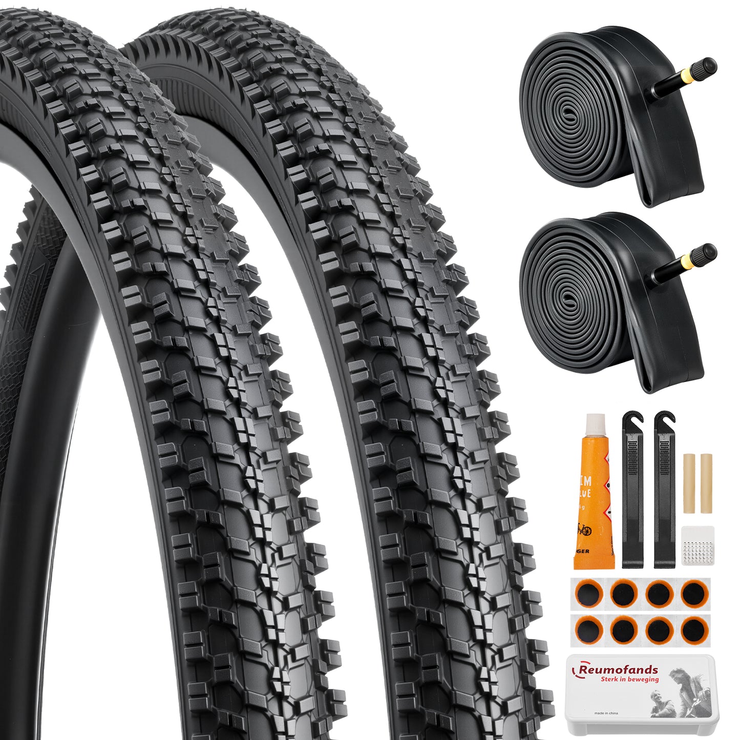 Fitense 2-Pack Mountain Bike Tire & Tube Set - 26x1.95 (54-559mm) Folding Tires with Schrader Valve Tubes - Replacement Parts for Road & Mountain Biking