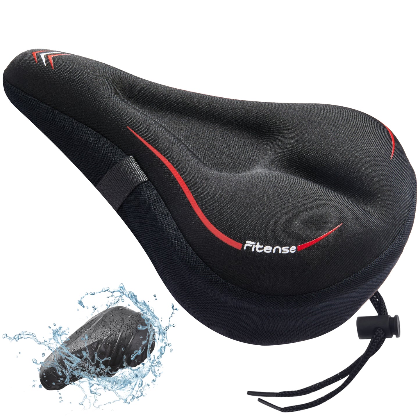 Fitense Bike Seat Cushion, Comfort Bike Seat Cover for Men Women, Exercise Bicycle Seat Cushion Padded Cover Compatible with Peloton, Mountain Stationary Bikes, Outdoor & Indoor, Red