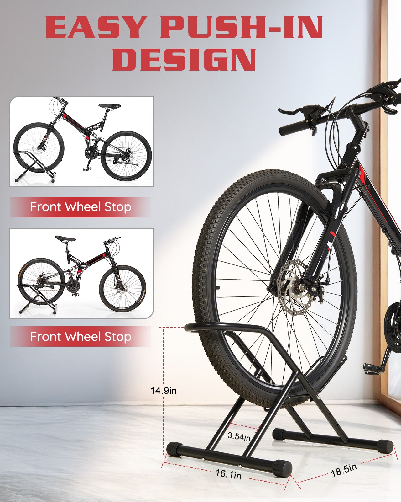 Fitense Upgraded 4" Wide Tire Floor Bike Stand Rack, Heavy Duty Garage Indoor Bike Storage, Fits 20"-27" Wheels, Kids Road Mountain Bikes, 66lbs Max Load, Anti-Slip Rubber Base