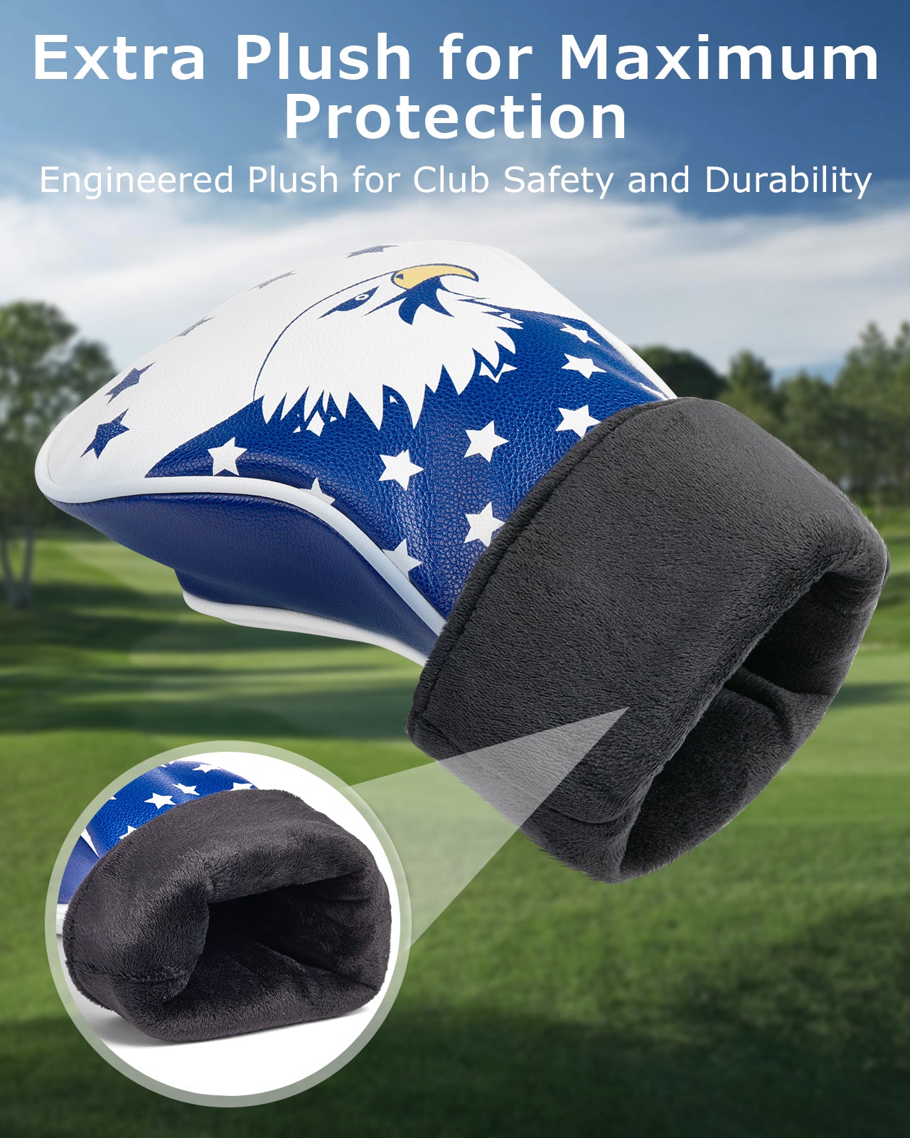 Fitense Golf Head Covers, 3 Pack Golf Club Head Covers USA Stars and Stripes, Velour Lined for Extra Club Protection, Designed to Fit All Woods and Drivers Velour Lined (1,3,5)