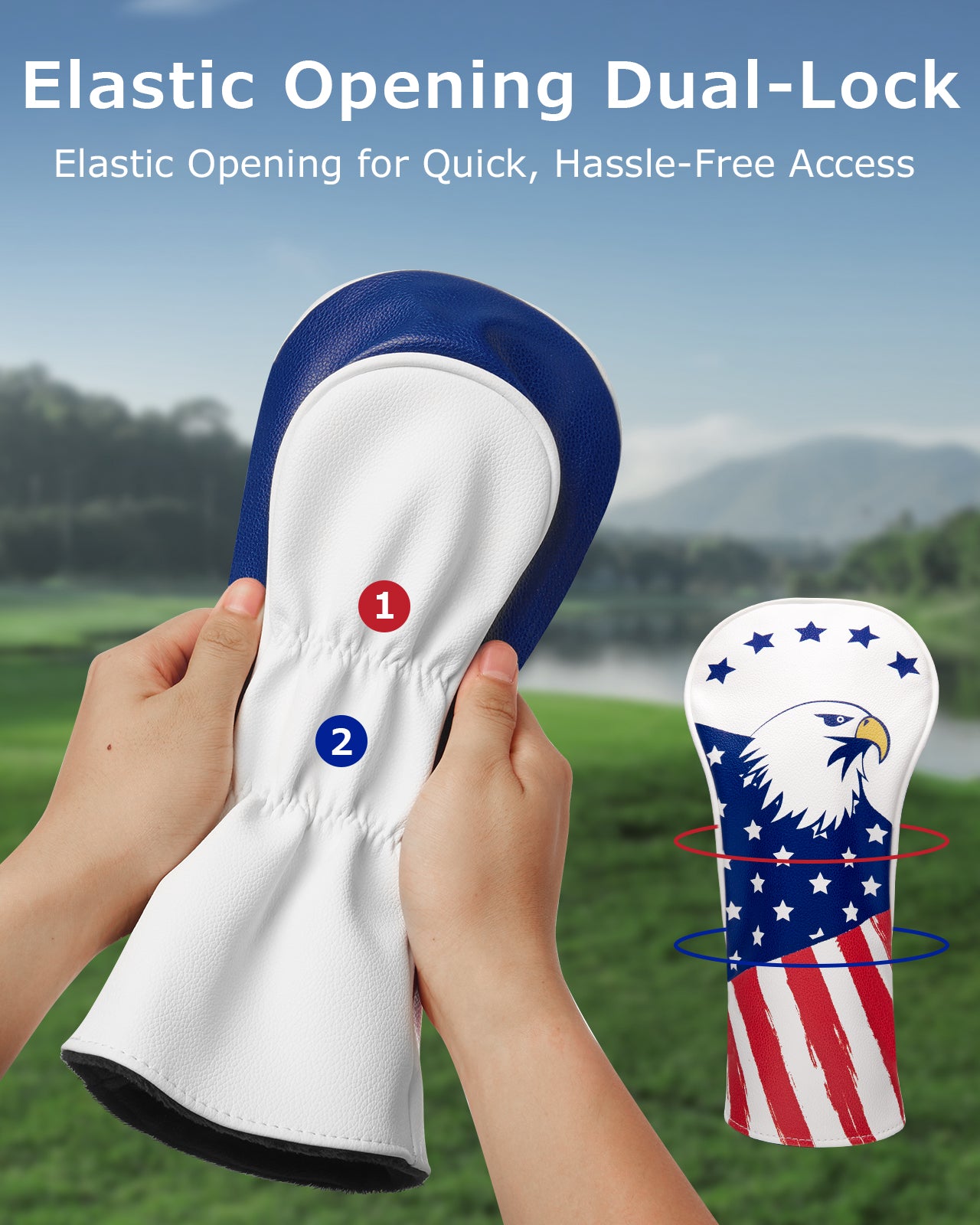 Fitense Golf Head Covers, 3 Pack Golf Club Head Covers USA Stars and Stripes, Velour Lined for Extra Club Protection, Designed to Fit All Woods and Drivers Velour Lined (1,3,5)