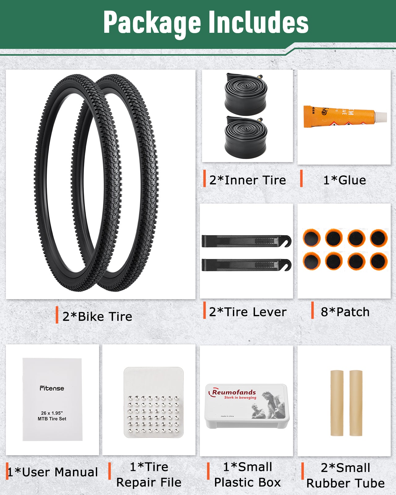 Fitense 2-Pack Mountain Bike Tire & Tube Set - 26x1.95 (54-559mm) Folding Tires with Schrader Valve Tubes - Replacement Parts for Road & Mountain Biking