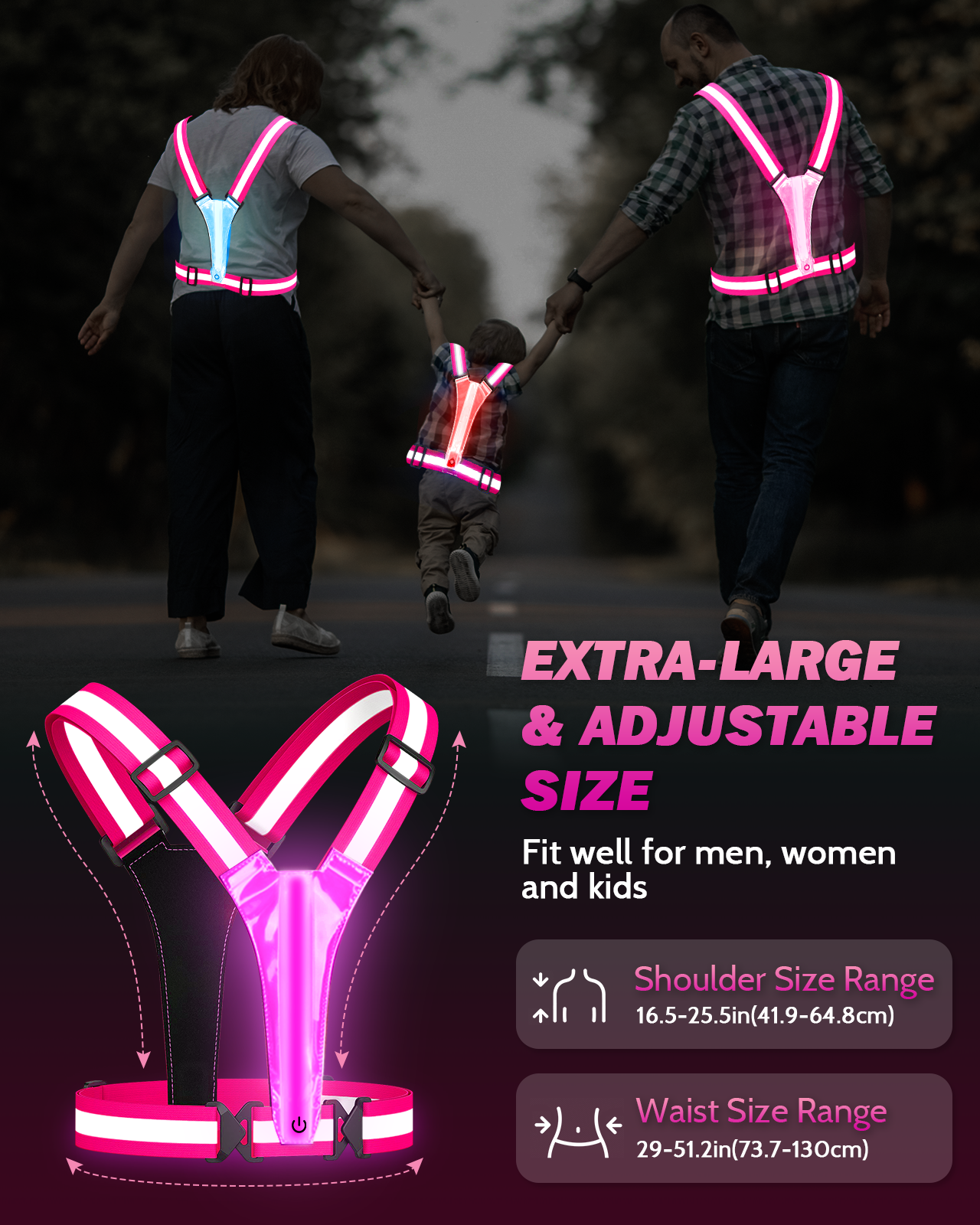 LED Reflective Running Vest, 5 Colors Light Up Running Vest Rechargeable Running Lights for Runners High Visibility Reflective Running Gear, Adjustable for Men and Women