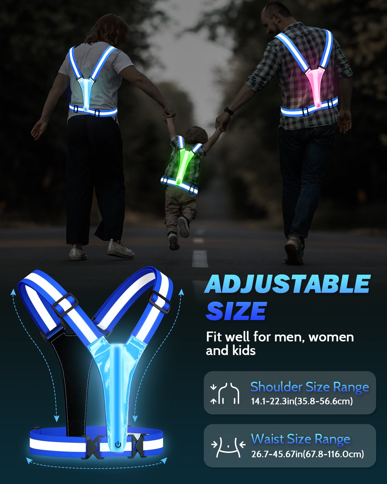 LED Reflective Running Vest, 5 Colors Light Up Running Vest Rechargeable Running Lights for Runners High Visibility Reflective Running Gear, Adjustable for Men and Women