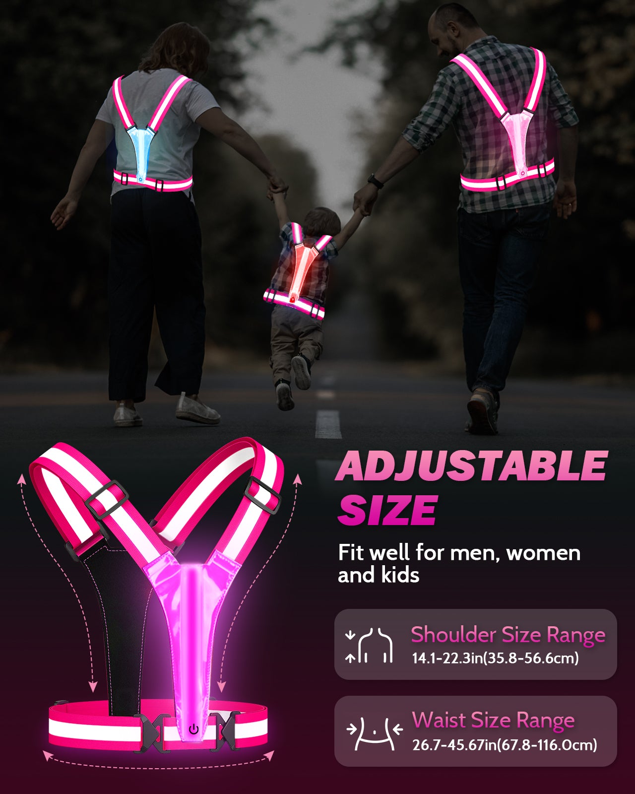 LED Reflective Running Vest, 5 Colors Light Up Running Vest Rechargeable Running Lights for Runners High Visibility Reflective Running Gear, Adjustable for Men and Women