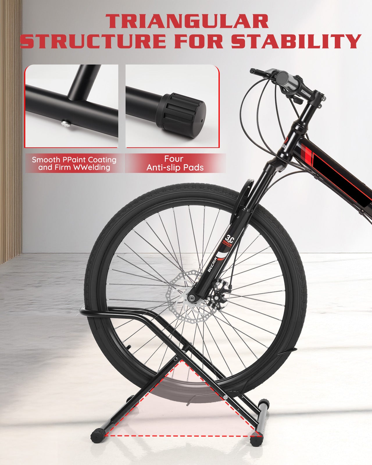 Fitense Upgraded 4" Wide Tire Floor Bike Stand Rack, Heavy Duty Garage Indoor Bike Storage, Fits 20"-27" Wheels, Kids Road Mountain Bikes, 66lbs Max Load, Anti-Slip Rubber Base