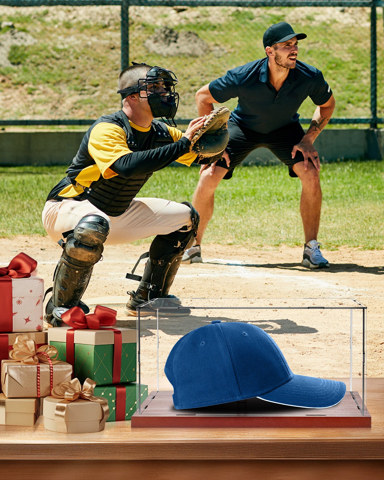 Fitense Hat Display Case, Acrylic Baseball Cap Display Box, UV Fade Protection, Solid Wood Base & Cap Shaper, Signed Hat Collector's Showcase, for Cap Enthusiasts, 11.8" x 7.8" x 5.9"