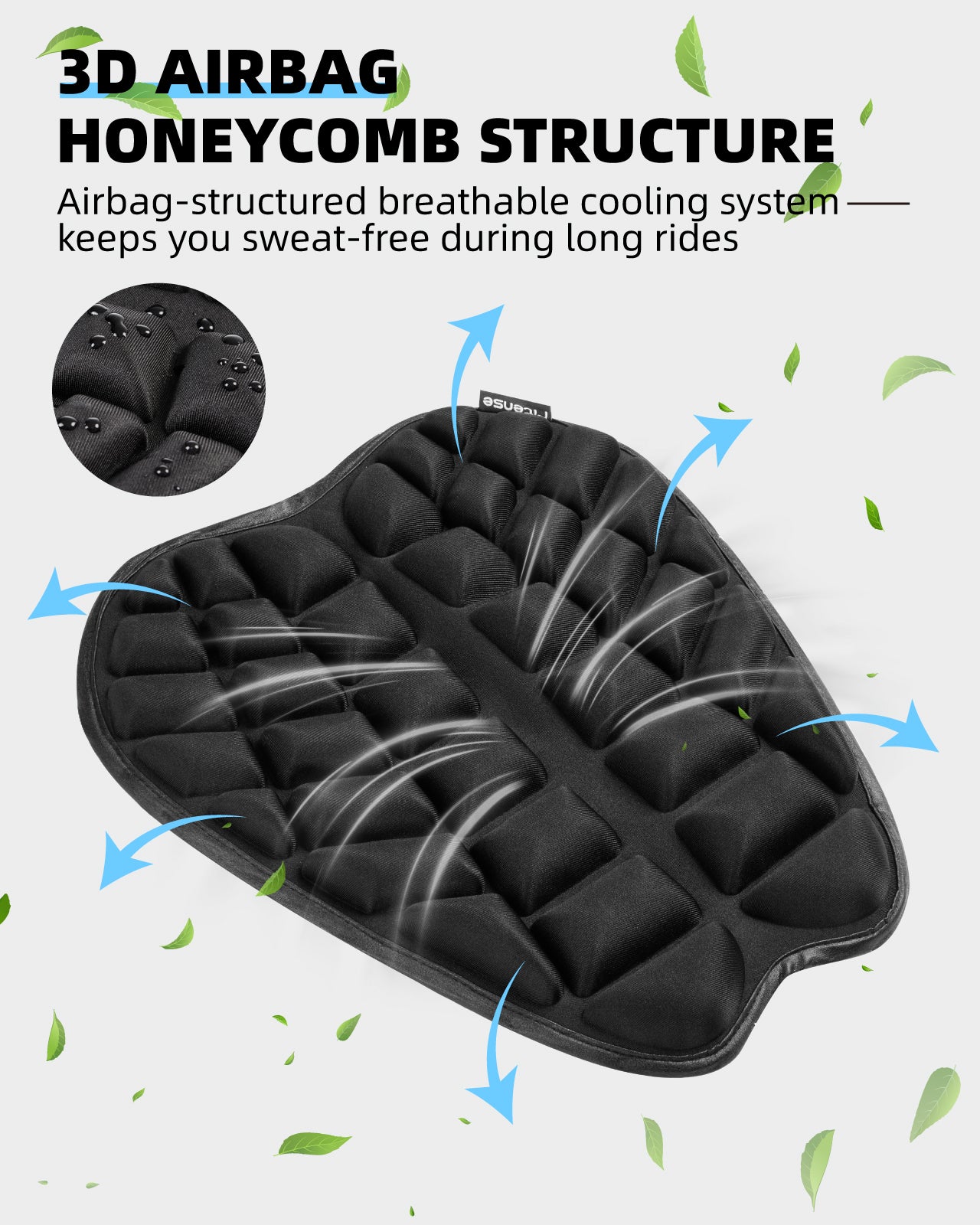 Fitense 13.8x15.8in Universal Motorcycle Seat Cushion with 3D Shock Absorption & Waterproof BSR Lycra - Dual Non-Slip Gel + Elastic Straps, Ergonomic TPE Support for Men Women Long Rides