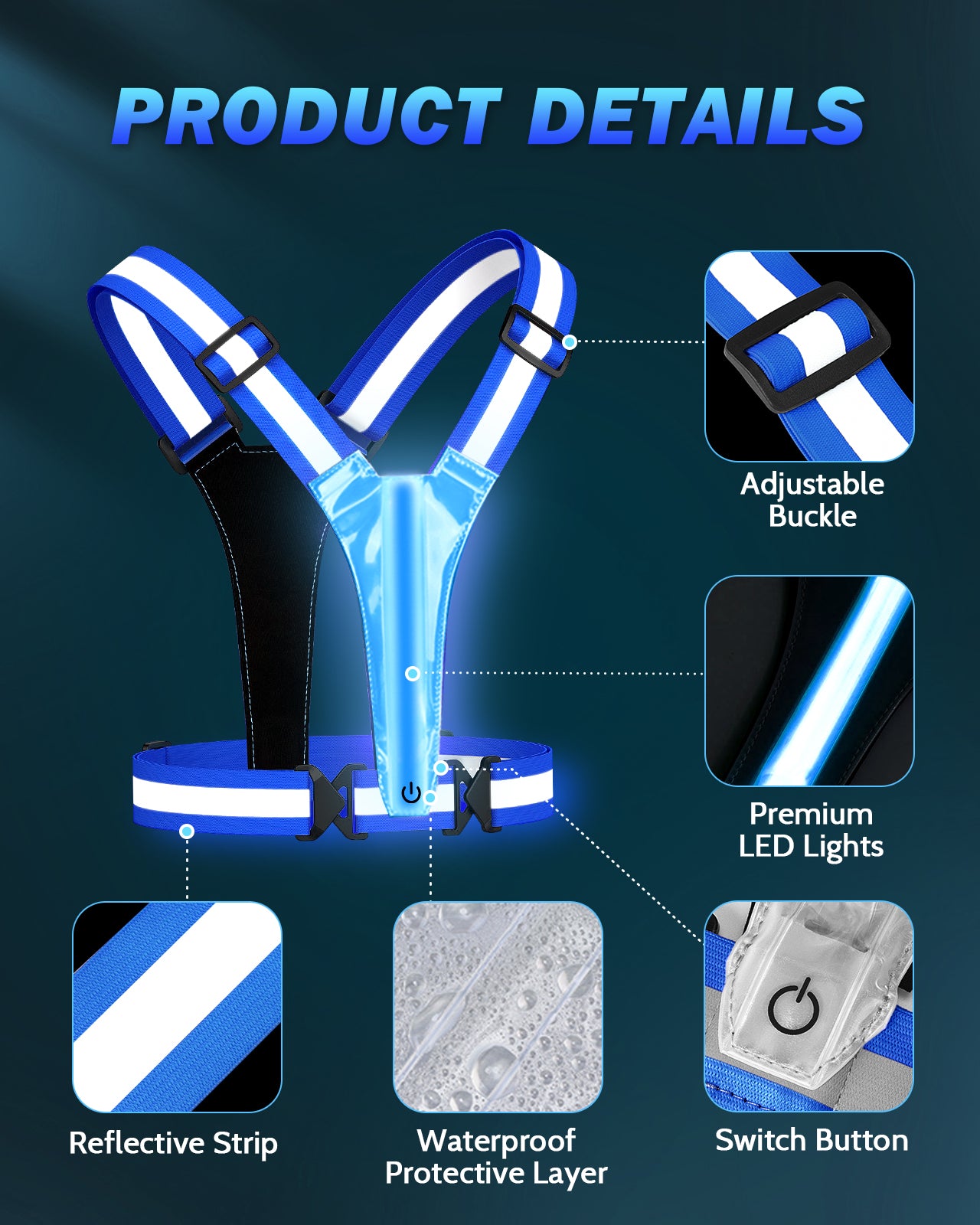 LED Reflective Running Vest, 5 Colors Light Up Running Vest Rechargeable Running Lights for Runners High Visibility Reflective Running Gear, Adjustable for Men and Women