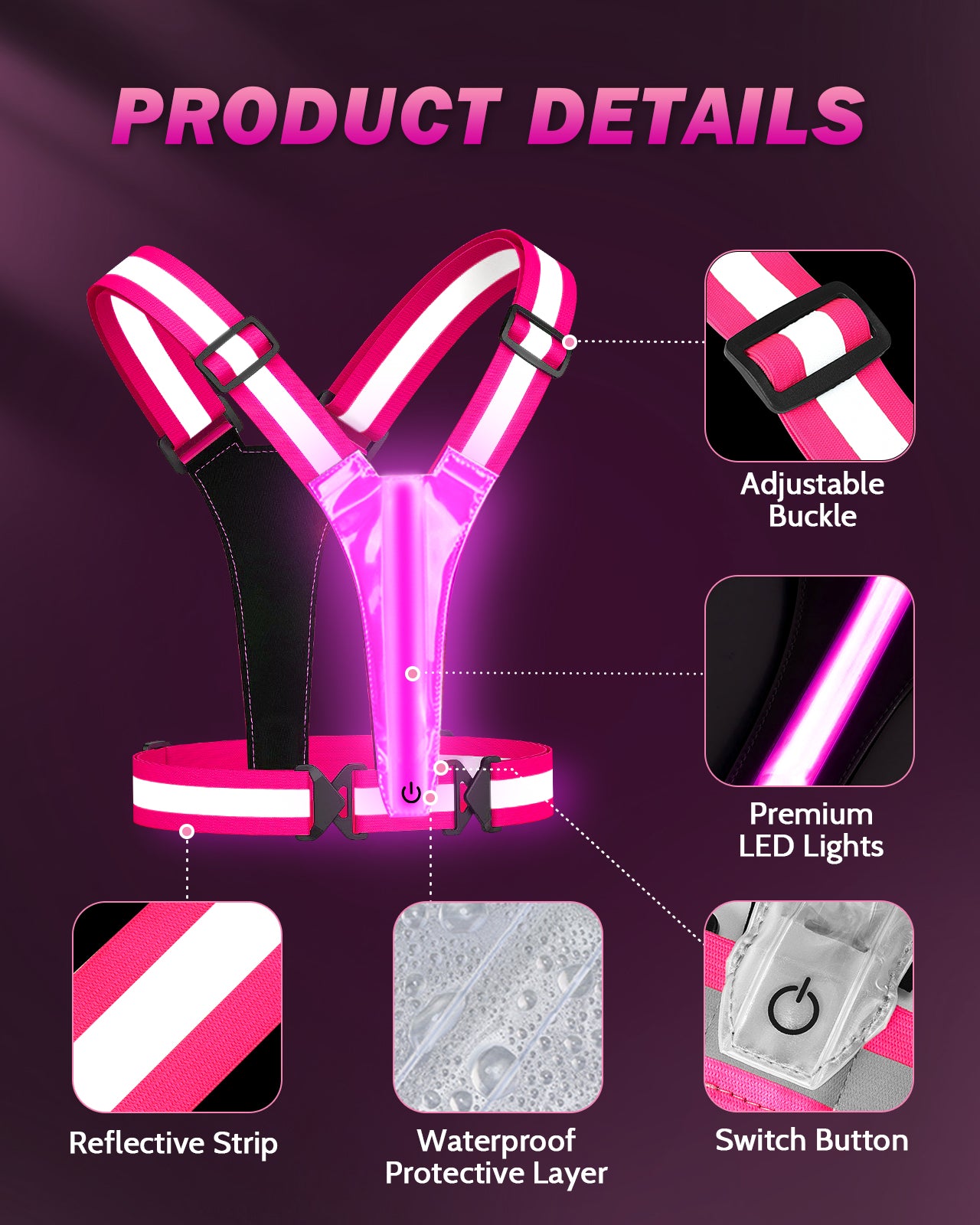 LED Reflective Running Vest, 5 Colors Light Up Running Vest Rechargeable Running Lights for Runners High Visibility Reflective Running Gear, Adjustable for Men and Women