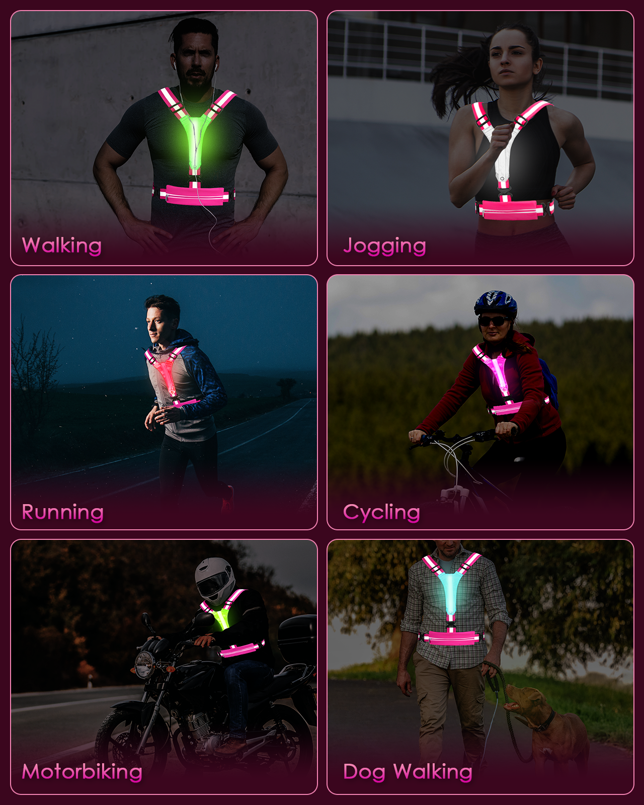 LED Reflective Running Vest with Phone Holder, 5 Colors Light Up Running Vest Rechargeable Running Lights for Runners High Visibility Reflective Running Gear, Adjustable for Men and Women