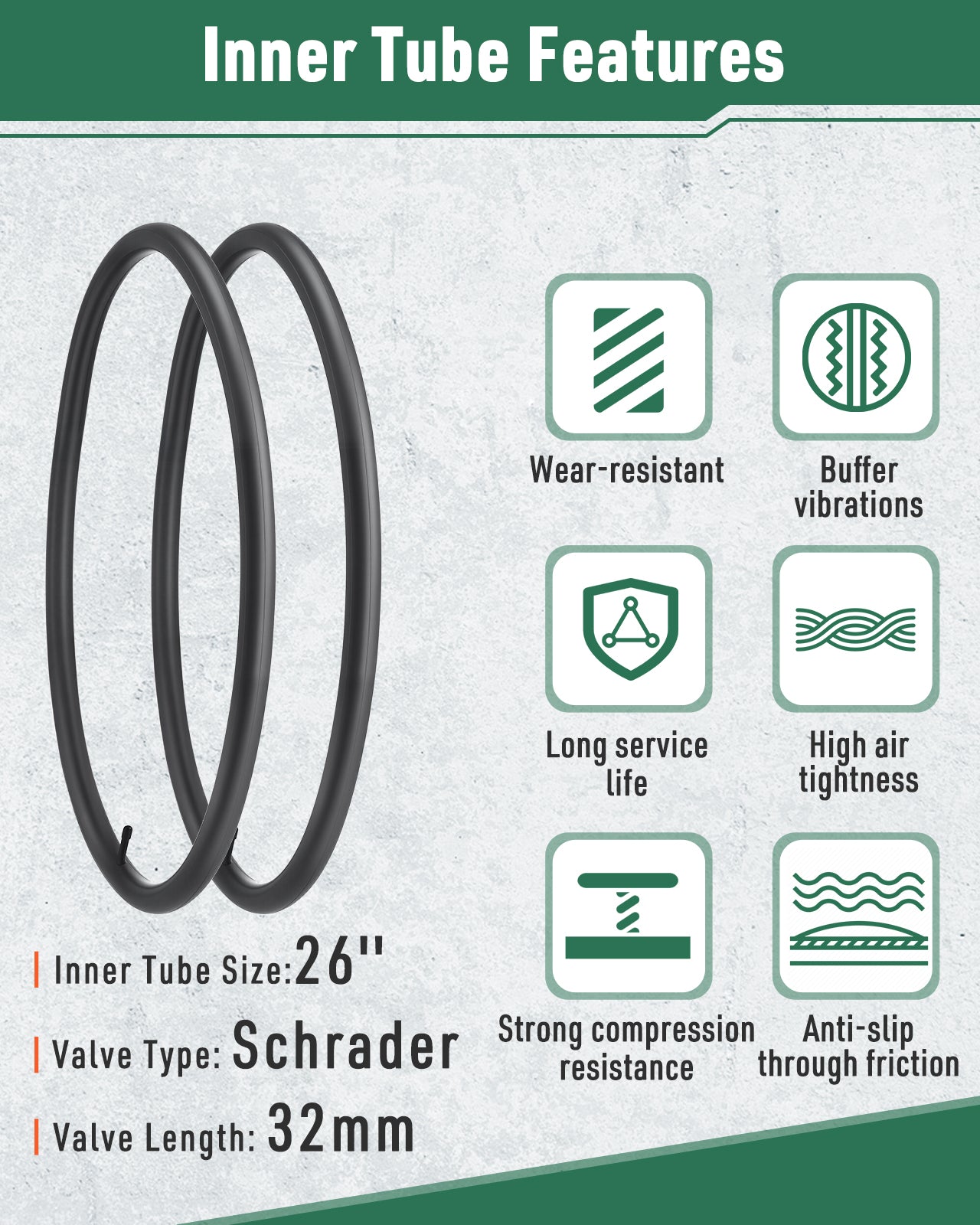 Fitense 2-Pack Mountain Bike Tire & Tube Set - 26x1.95 (54-559mm) Folding Tires with Schrader Valve Tubes - Replacement Parts for Road & Mountain Biking