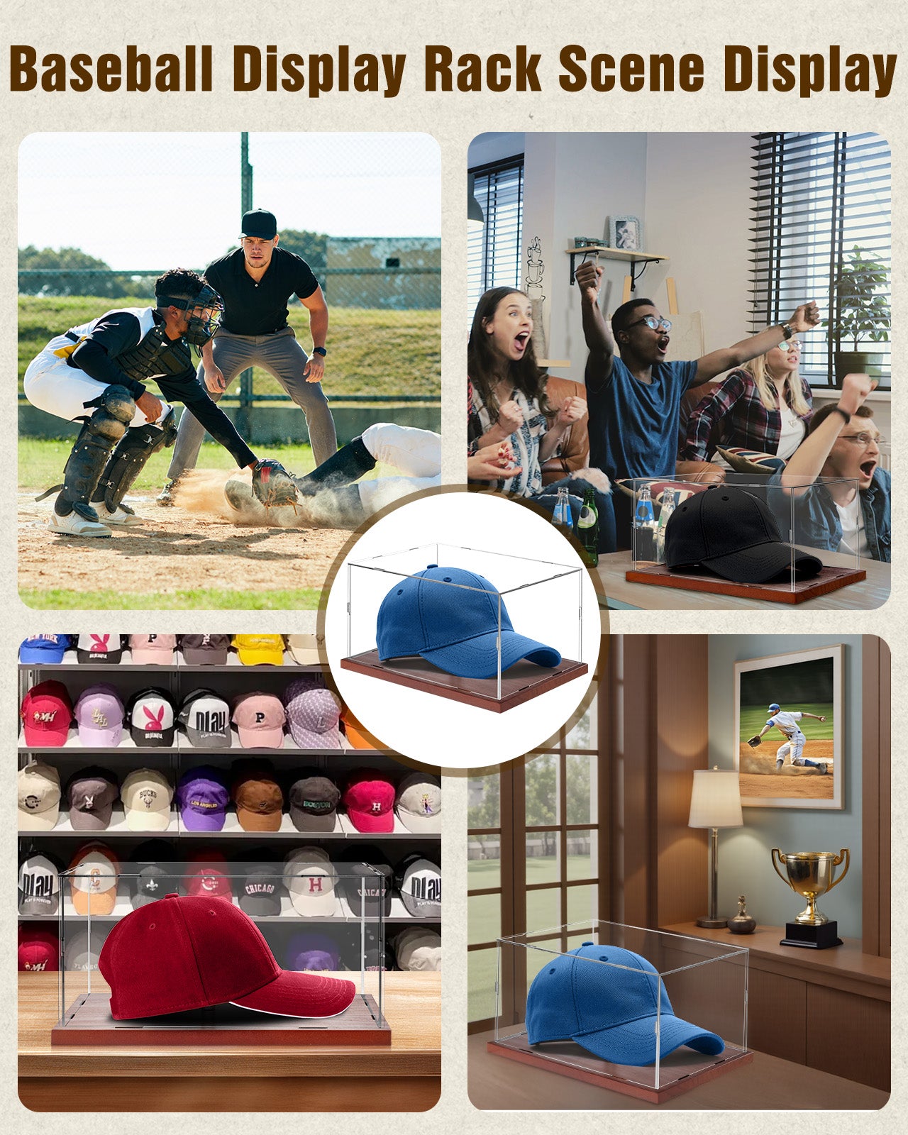 Fitense Hat Display Case, Acrylic Baseball Cap Display Box, UV Fade Protection, Solid Wood Base & Cap Shaper, Signed Hat Collector's Showcase, for Cap Enthusiasts, 11.8" x 7.8" x 5.9"