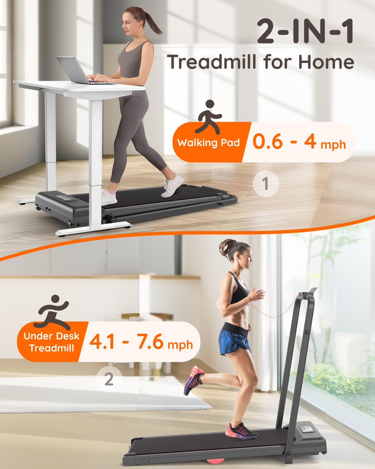 Incline Treadmills for Home Foldable, 2.5 HP Walking Pad Under Desk Treadmill with Incline 3%/9% Adjustable, Remote Control, LED Display, 1-12 km/h Speed Lightweight Treadmill for Home/Office