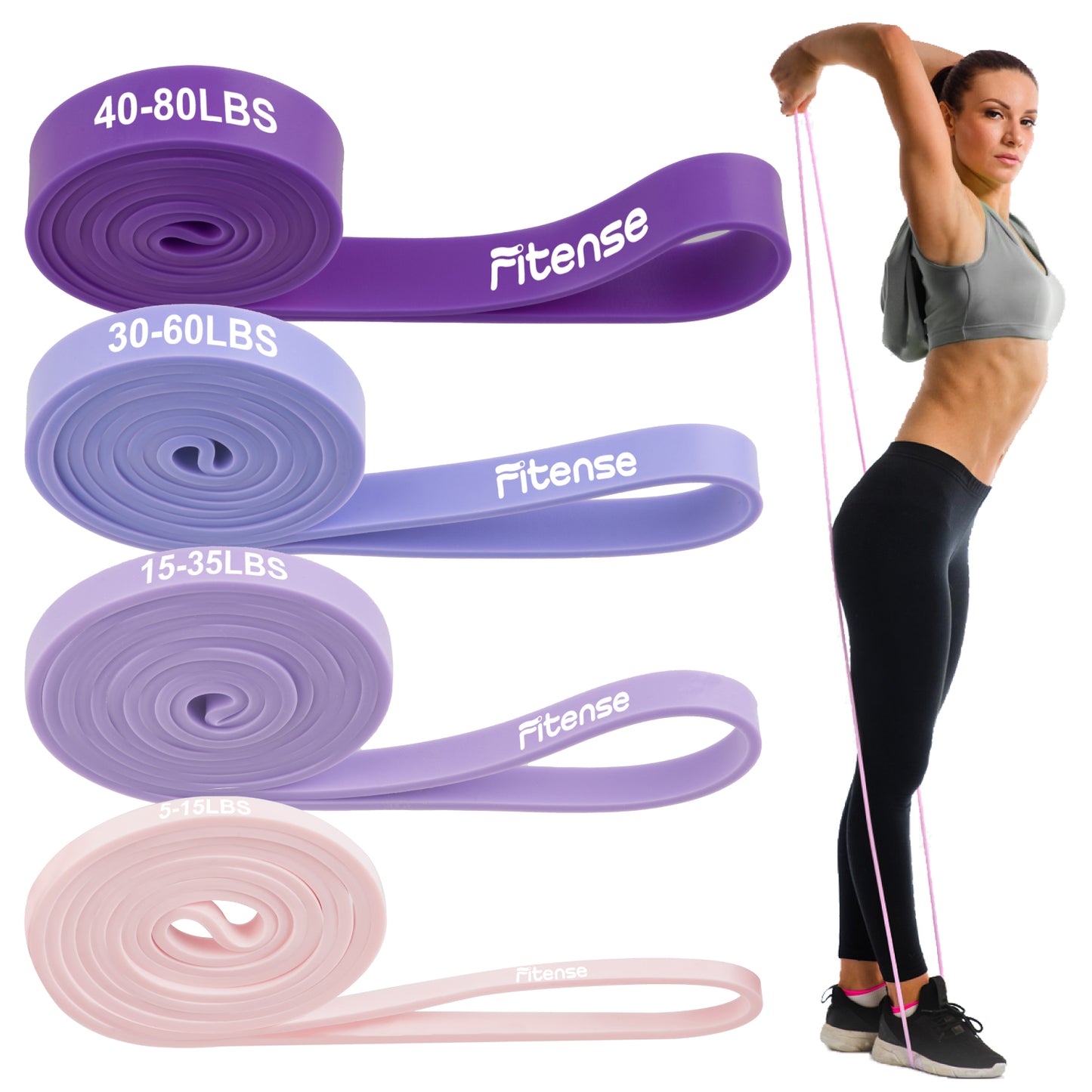 Pull Up Bands, Fitense 5-80lbs Resistance Bands Set with Door Anchor, Stretching Assist Band, Portable Exercise, Muscle Training, Physical Therapy, Exercise Workout Bands for Working Out for Women