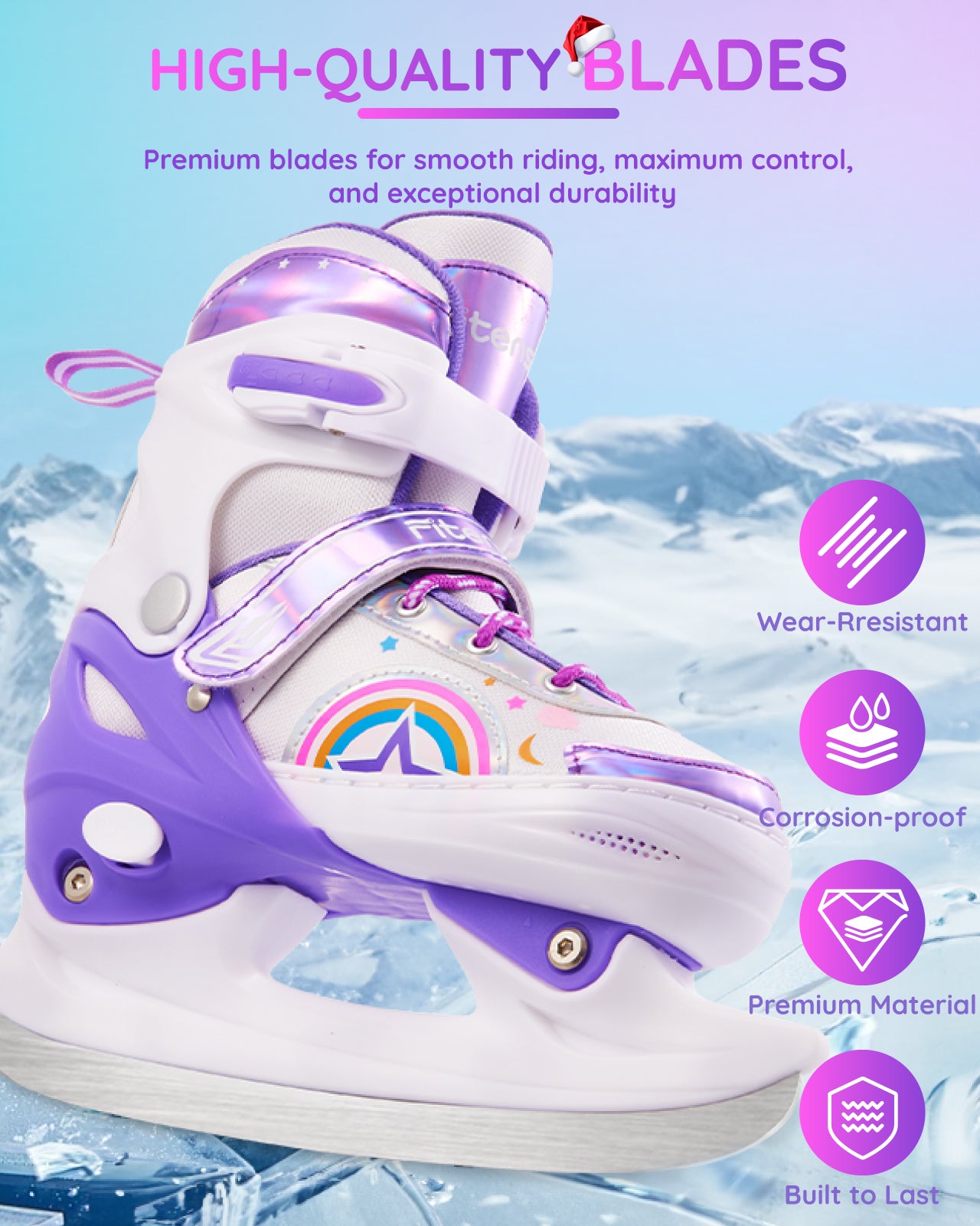 Fitense Adjustable Ice Skates for Kids, 4 Size Adjustable Youth Ice Skates with Blades, Includes Storage Bag Exquisite Package, Perfect Gift for Beginner Girls (Sizes 9C-6Y).