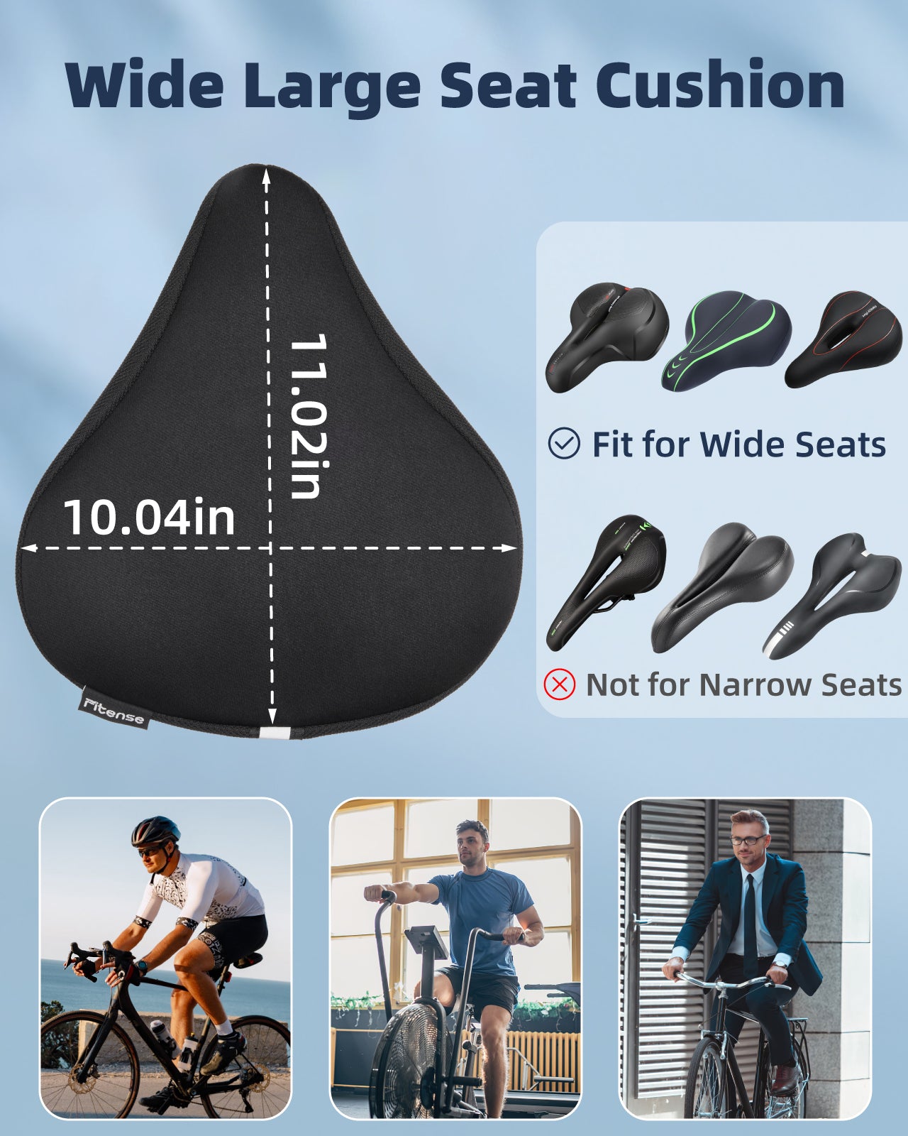 Bike Seat Cushion - Padded Gel Bike Seat Cover for Men & Women, Extra Padding Bicycle Saddle fit with Peloton/Spin Stationary Exercise/Mountain Road Cycling Bike