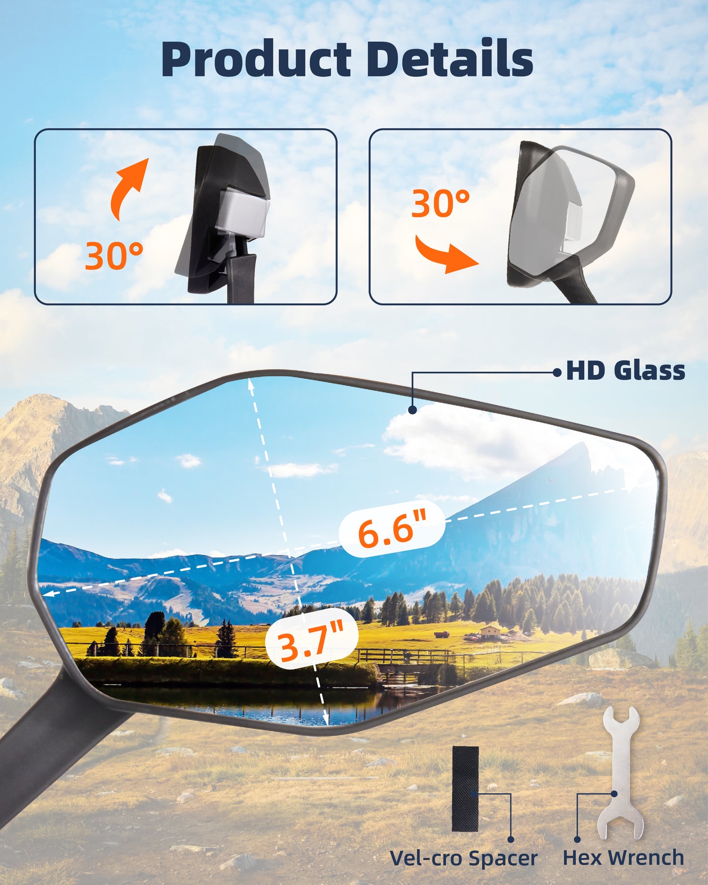 Bike Mirror, Bike Mirror Handlebar Mount, 360° Adjustable Safety Rear View Mirror, Scratch Resistant Glass Lens, Fit for Mountain Bike, Road Bike, E-bike, Scooter, Right Side