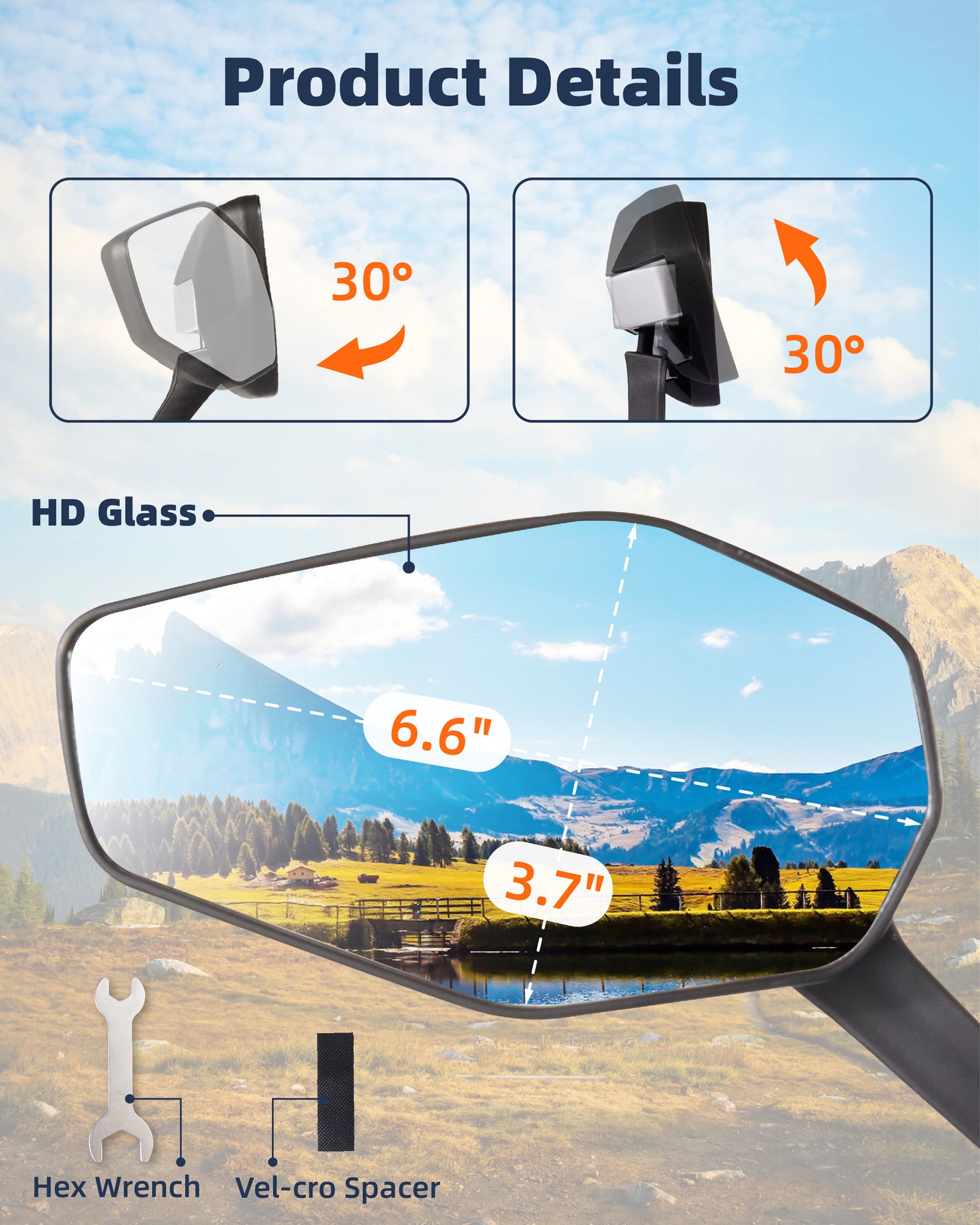 Bike Mirror, Bike Mirror Handlebar Mount, 360° Adjustable Safety Rear View Mirror, Scratch Resistant Glass Lens, Fit for Mountain Bike, Road Bike, E-bike, Scooter, Left Side