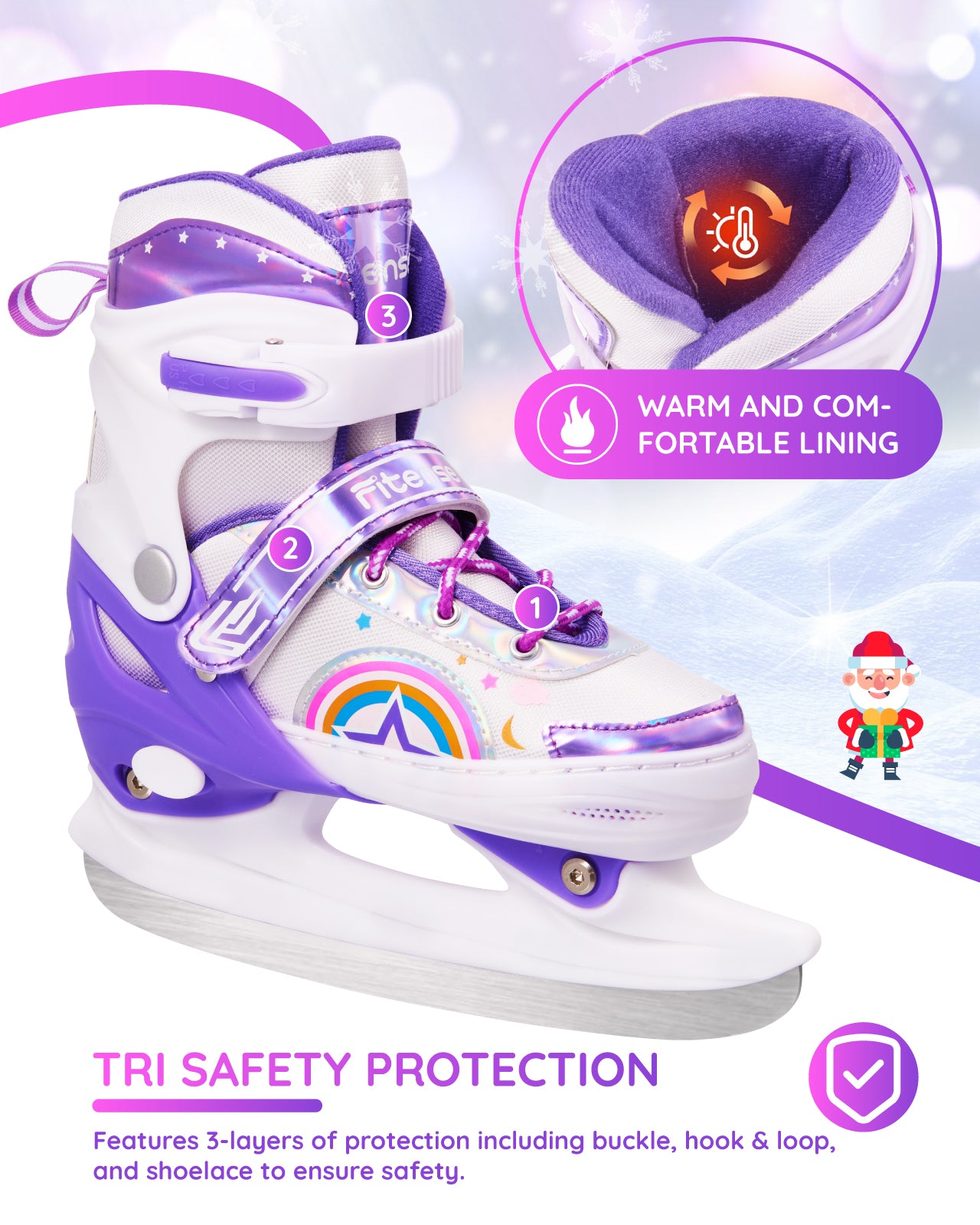 Fitense Adjustable Ice Skates for Kids, 4 Size Adjustable Youth Ice Skates with Blades, Includes Storage Bag Exquisite Package, Perfect Gift for Beginner Girls (Sizes 9C-6Y).