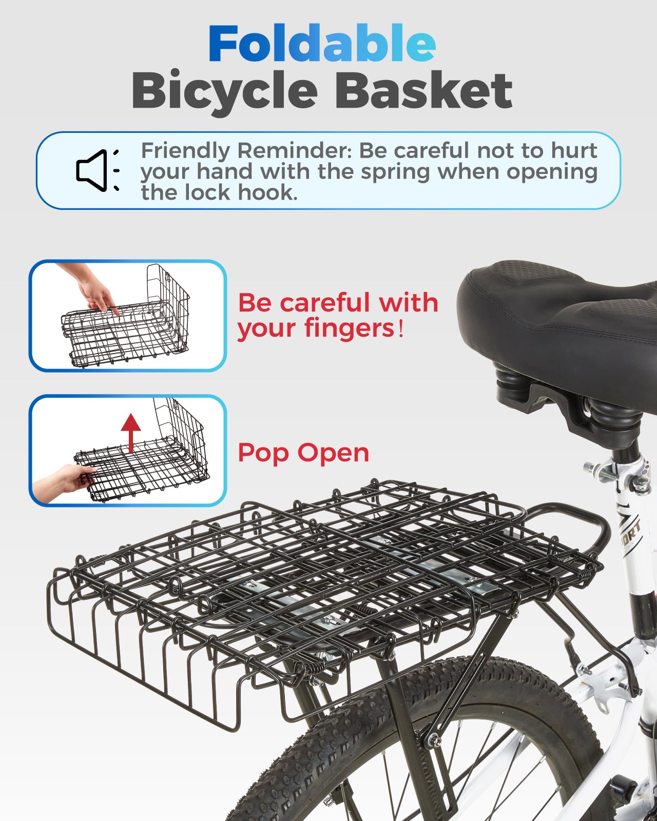 Fitense Rear Bike Rack with Basket- Bicycle Cargo Rack with Waterproof Cover, Liner and Cargo Net, Bike Storage Basket for Double - Rod Rear Fork for 26" - 29" and 700c Bikes