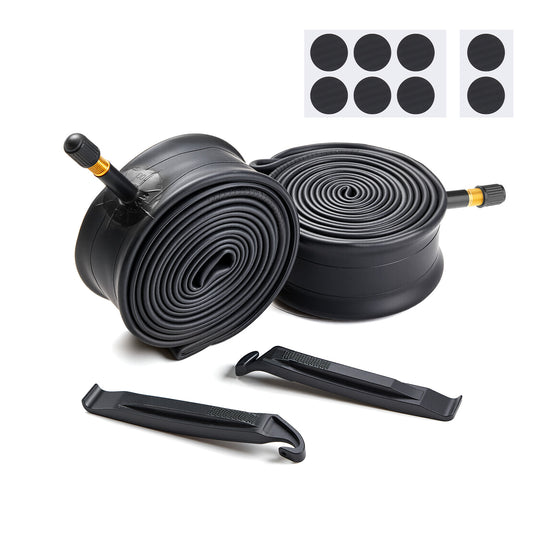 Fitense 2 Pack Bike Inner Tube 26×1.75/1.95/2.10/2.125 Inch 32mm Schrader Valve Bike Tubes, Bike Tire Tube with 2 Pcs Bike Tire lever & 8 Pcs Bike Tire Pre Glued Patchs, Compatible for MTB, City Bikes