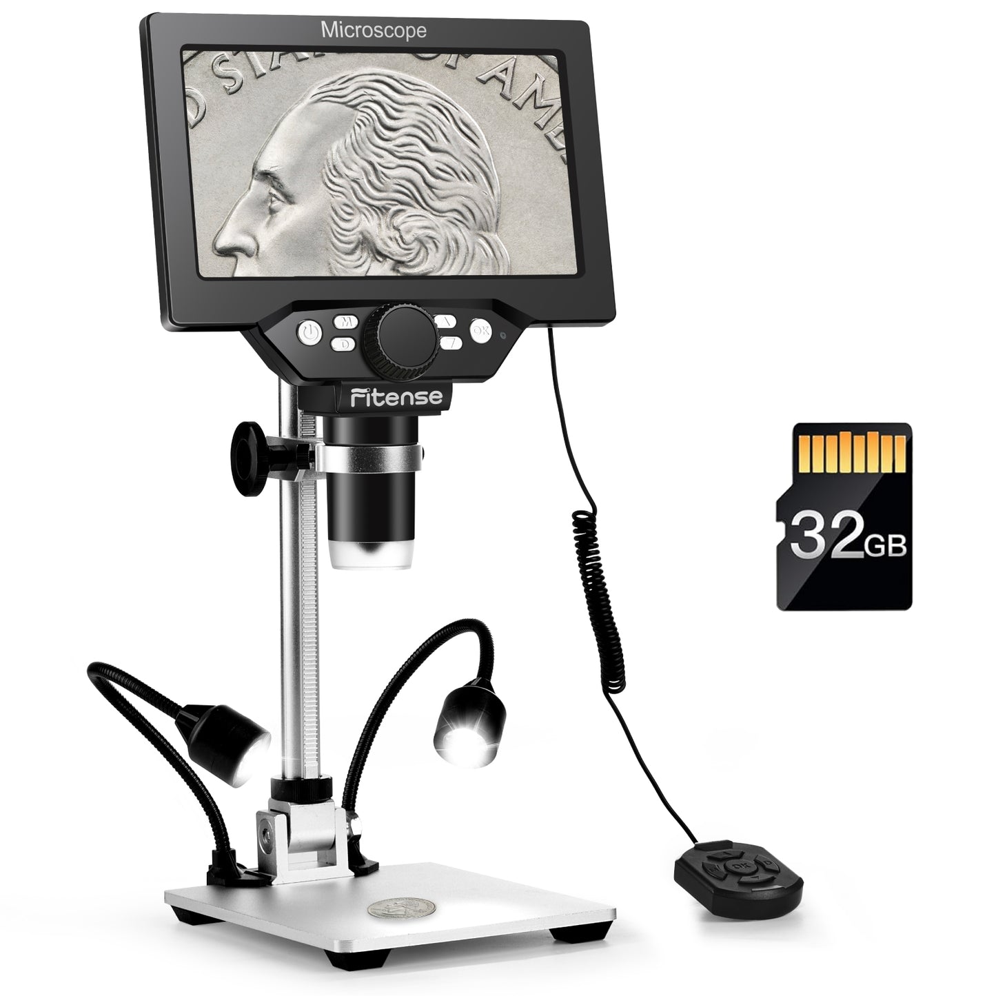 7" LCD Digital Microscope, 1200X, 1080P, 16MP Coin Microscope Magnifier for Entire Coin View, Soldering Microscope for Adult with 10 Adjustable LED Lights for Electronics Repair, 32GB