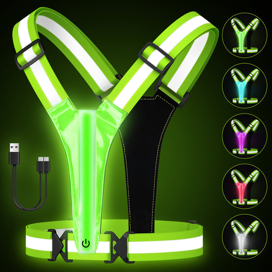 LED Reflective Running Vest, 5 Colors Light Up Running Vest Rechargeable Running Lights for Runners High Visibility Reflective Running Gear, Adjustable for Men and Women