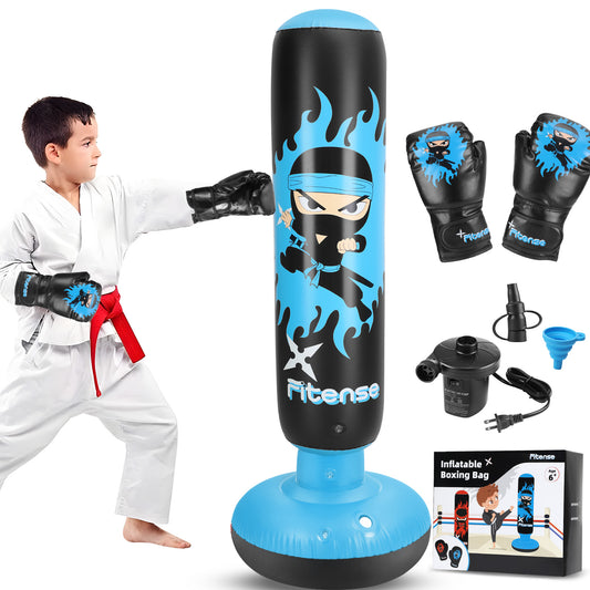 Kids Punching Bag, 63 Inch Stable Inflatable Punching Bag with Boxing Gloves, Kids Boxing Bag for Boys Girls Age 3-12, Ninja Dinosaurs Toys for Toddler, Boxing Set for Practicing Karate