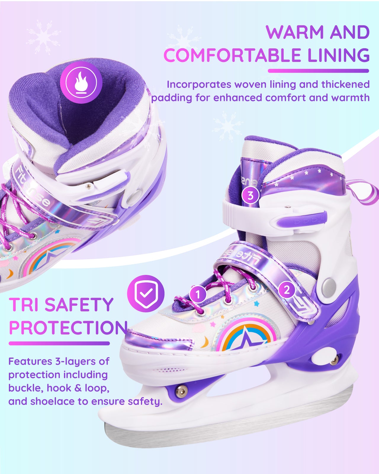 Fitense Adjustable Ice Skates for Kids, 4 Size Adjustable Youth Ice Skates with Blades, Includes Storage Bag Exquisite Package, Perfect Gift for Beginner Girls (Sizes 9C-6Y).