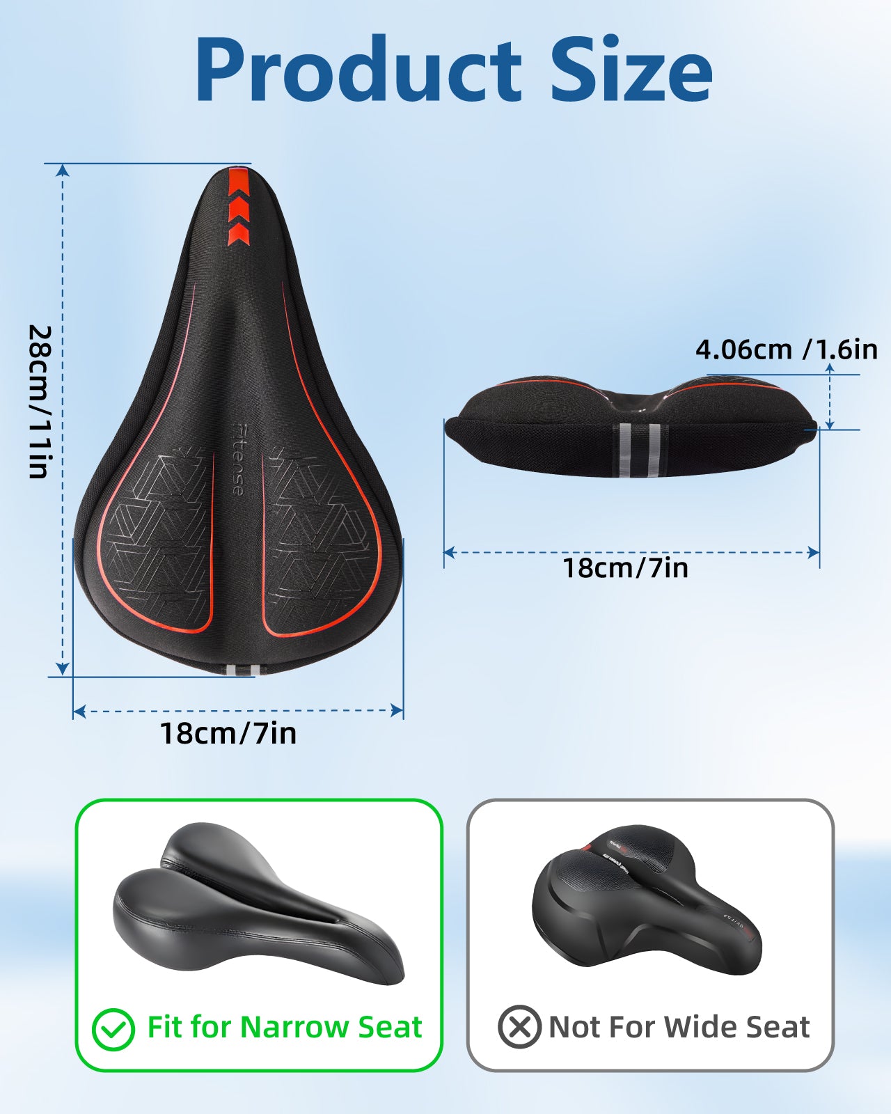 Bike Seat Cushion, Gel Padded Bike Seat Cover for Men Women, Extra Soft Exercise Bicycle Cushion Fit for Peloton, Spin Stationary Exercise, Cycling Bike with Adjustable Vel-co Secure, Red