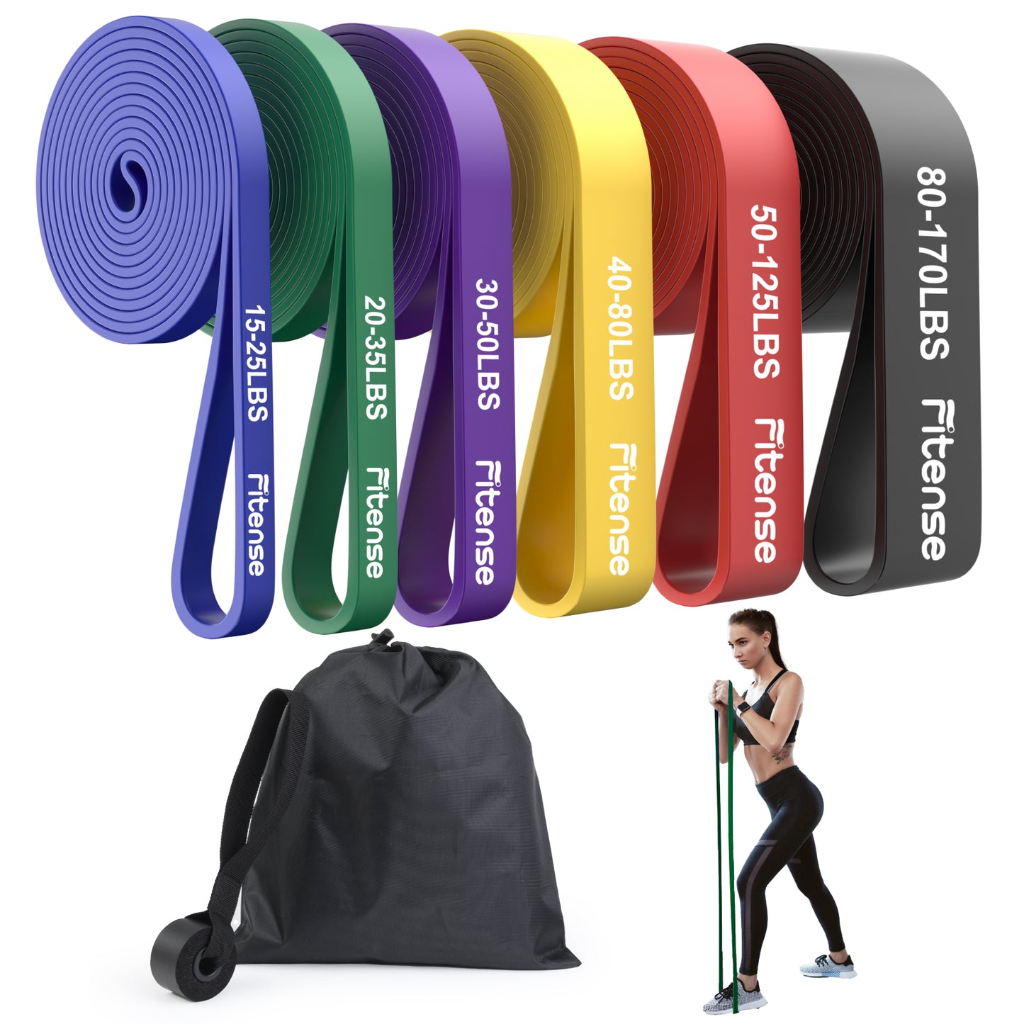 Resistance Bands Set - Pull Up Bands with 6 Resistance Levels 15-170 LBS for Men Women, Exercise Bands Resistance with Door Anchor, Training Poster & Pouch for Body Stretching, Pull Up Assist