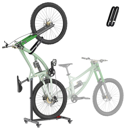 Fitense Bike Rack, Vertical Bike Stand with Swivel Casters, Horizontal Adjustable Height Bicycle Stand for Apartment, Bike Holder for Road, MTB & Hybrid Bikes - 2.5" Tire Width, Wheels Sizes up to 27”