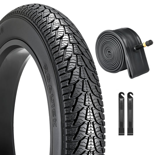 Fitense Fat Bike Tire, 20x4 inch Fat Tire and Tube Set, Folding Replacement Fat Electric Bike Tires with AV 33 MM Schrader Valve, with Street or Trail Riding