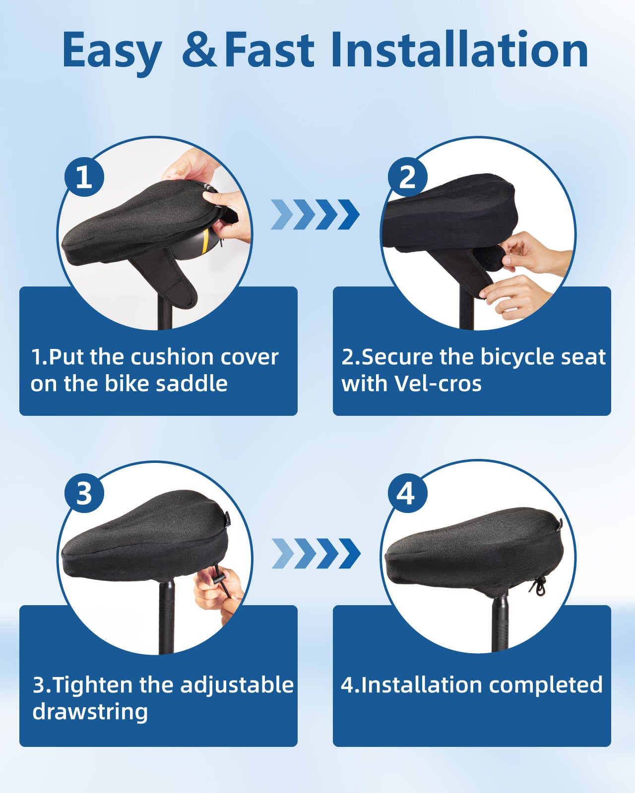 Bike Seat Cushion, Gel Padded Bike Seat Cover for Men Women, Extra Soft Exercise Bicycle Cushion Fit for Peloton, Spin Stationary Exercise, Cycling Bike with Adjustable Vel-co Secure