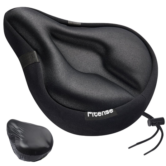 Fitense Bike Seat Cushion, Wide Comfort Bike Seat Cover for Men Women, Exercise Bicycle Seat Cushion Padded Cover Compatible with Peloton, Mountain Stationary Bikes, Indoor & Outdoor, Black