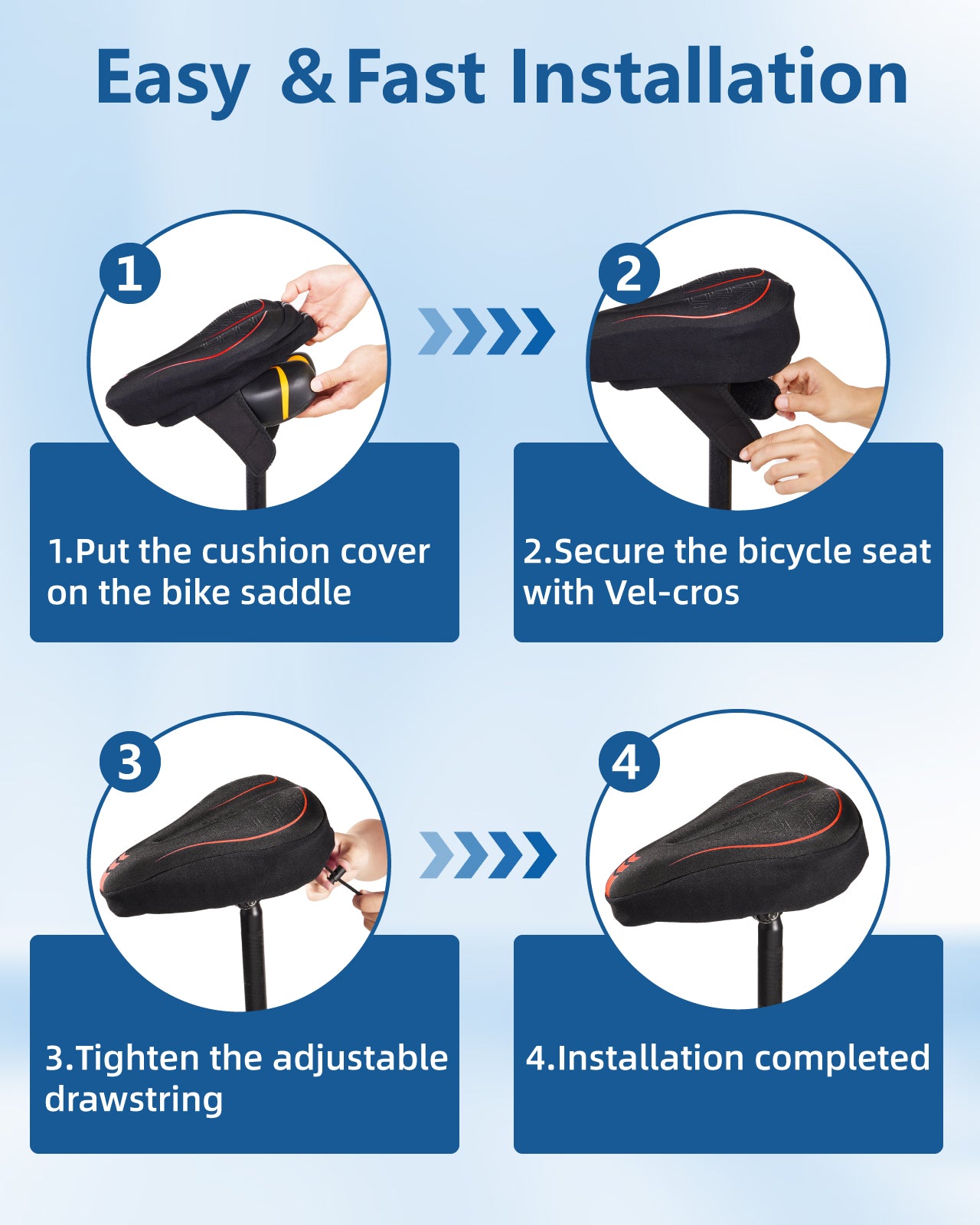 Bike Seat Cushion, Gel Padded Bike Seat Cover for Men Women, Extra Soft Exercise Bicycle Cushion Fit for Peloton, Spin Stationary Exercise, Cycling Bike with Adjustable Vel-co Secure, Red